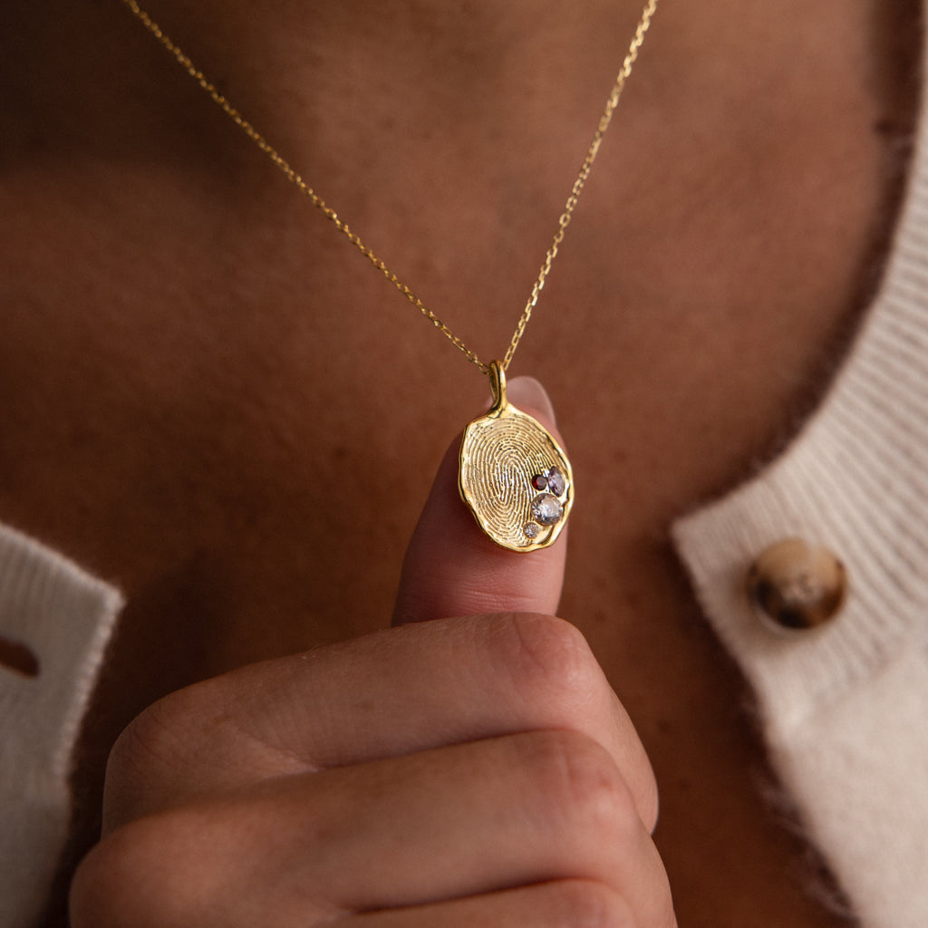 Organic Fingerprint Multi Birthstone Necklace
