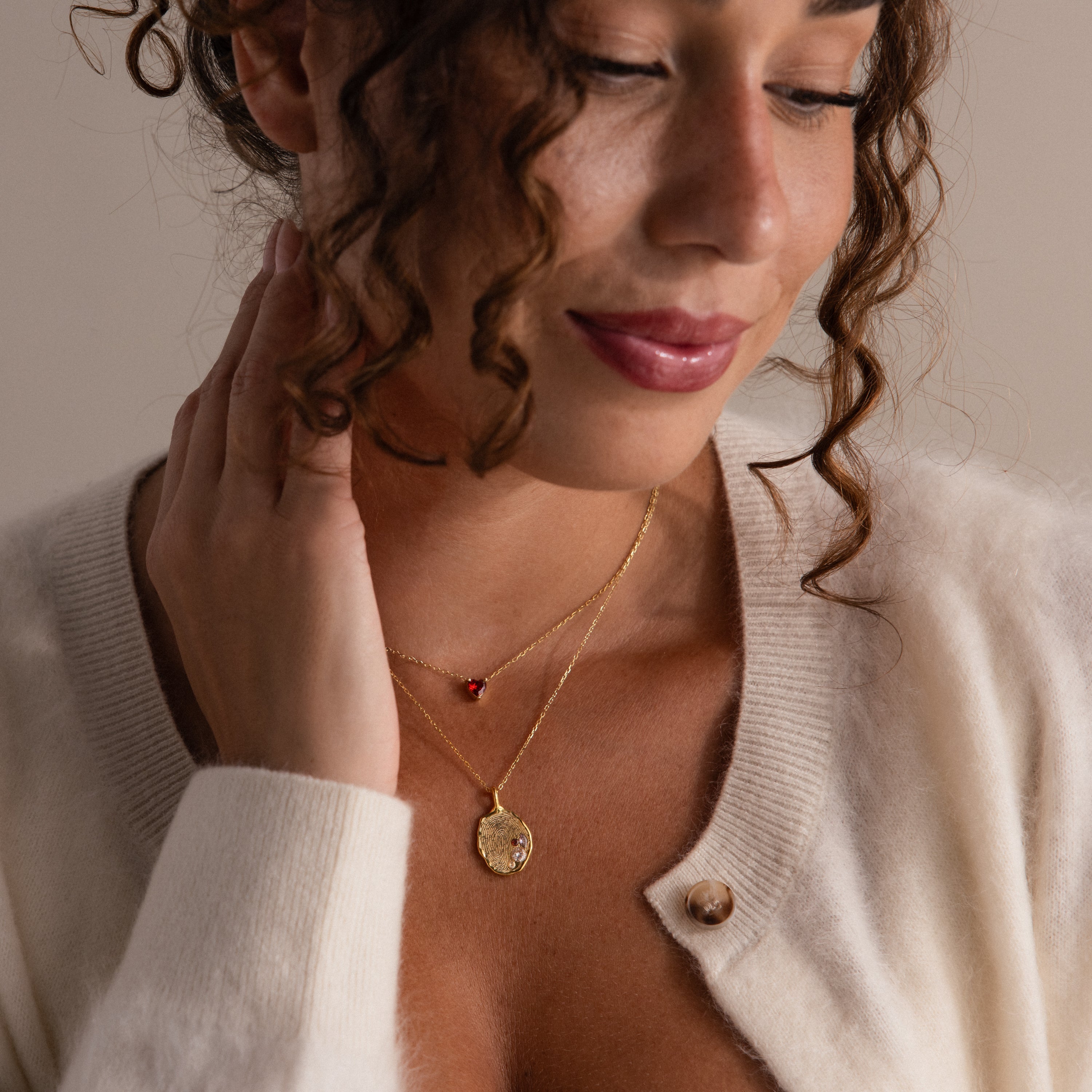Organic Fingerprint Multi Birthstone Necklace