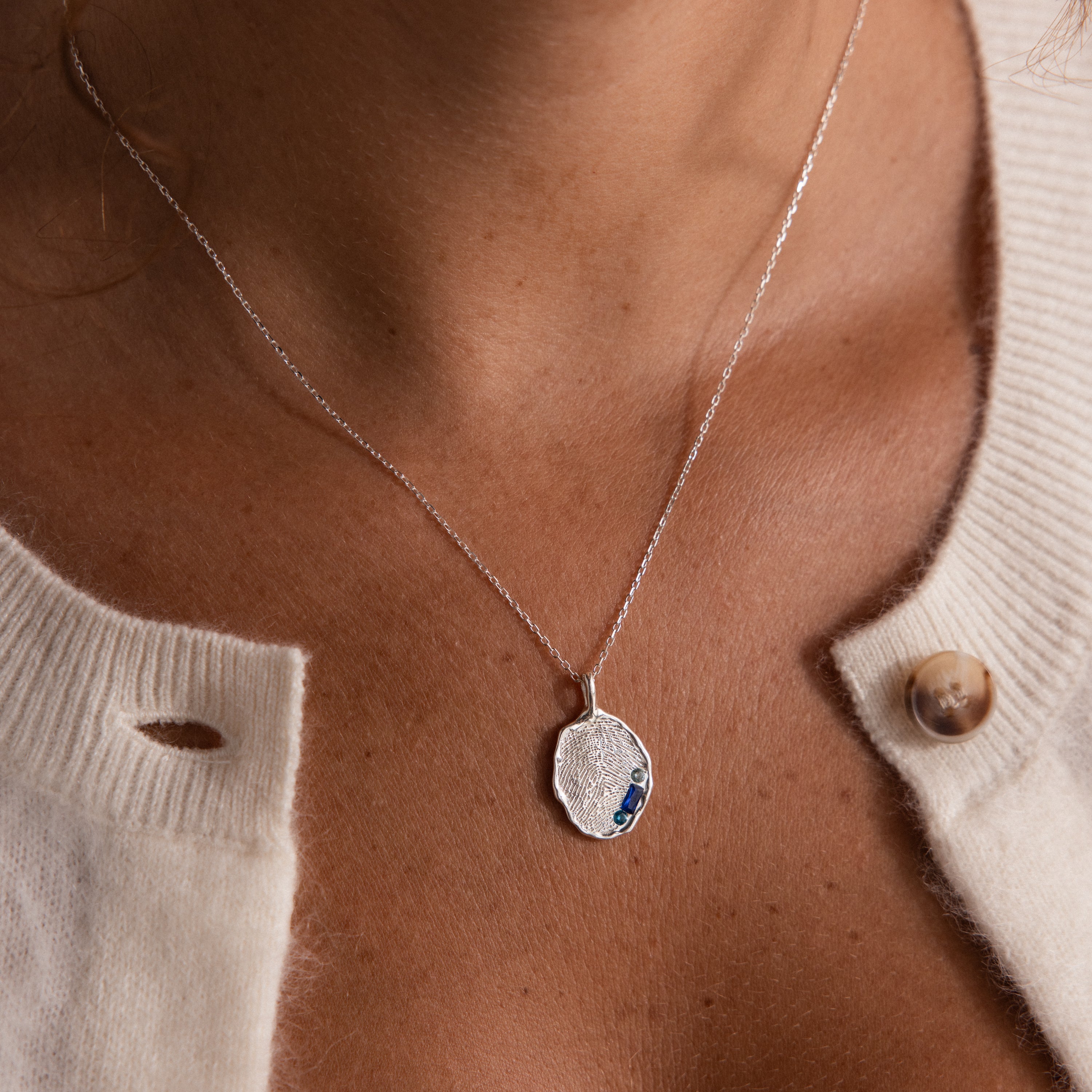 Organic Fingerprint Multi Birthstone Necklace