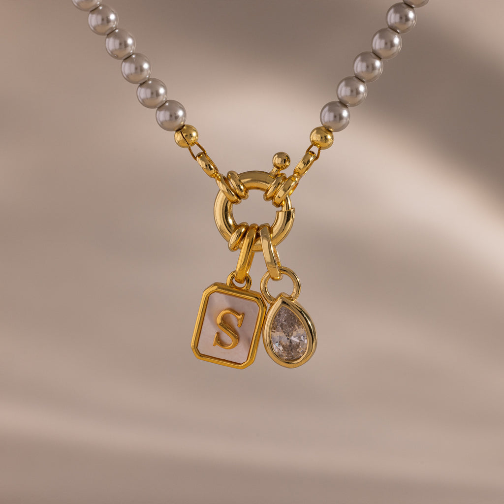 Grey Pearl Charm Necklace