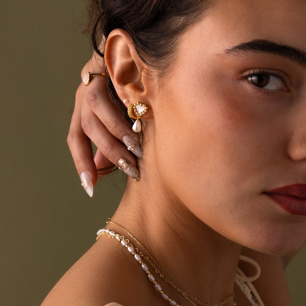 Pearl Heart Beaded Drop Studs