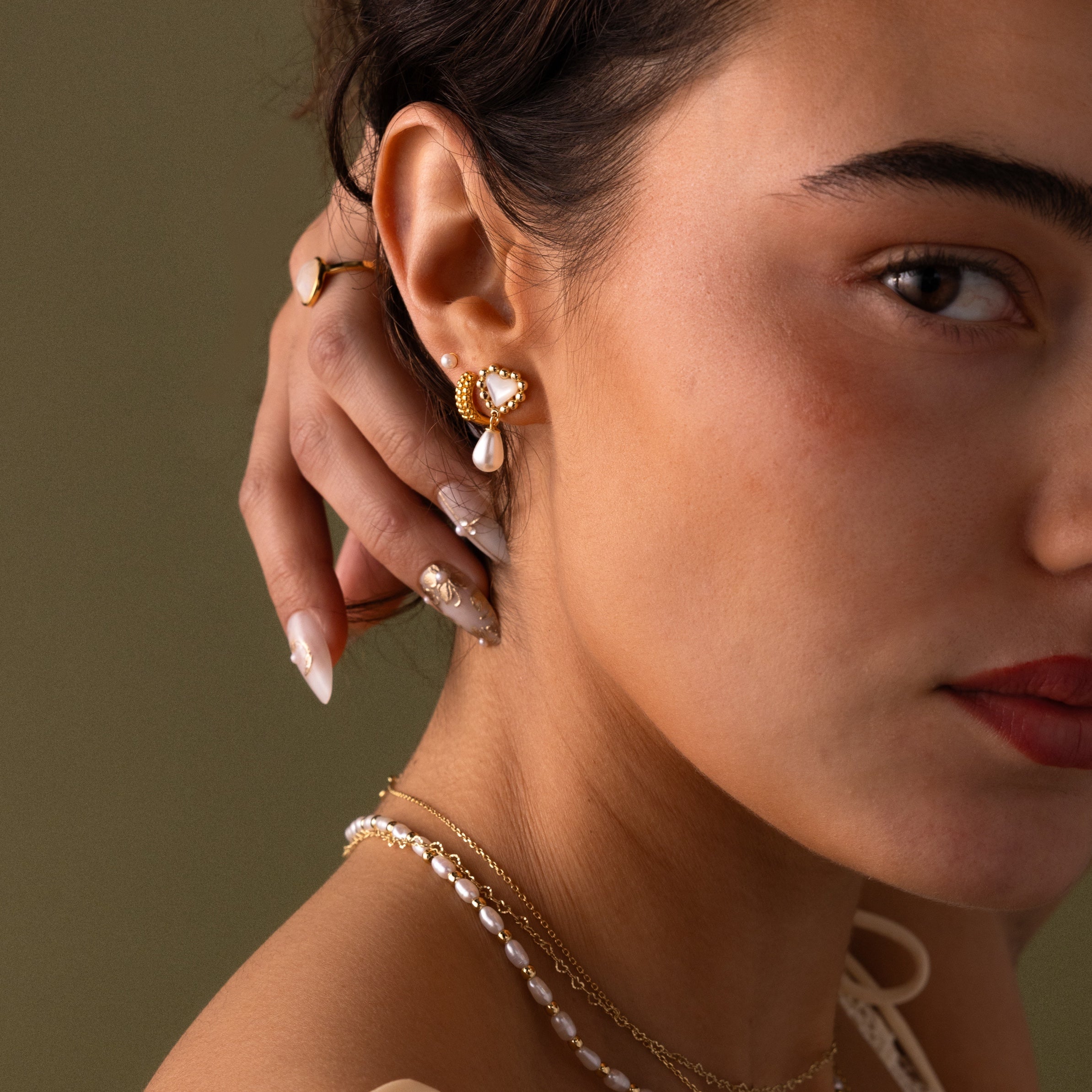 Pearl Heart Beaded Drop Studs