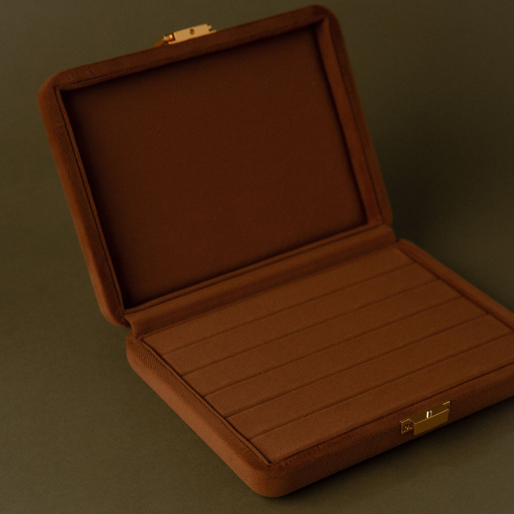 Brown Rectangle Velvet Jewelry Case