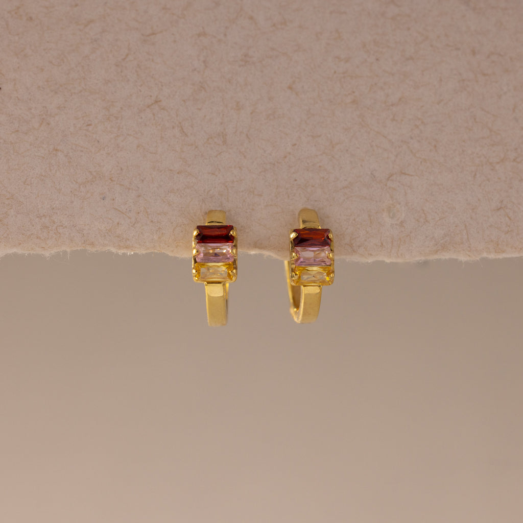 Multiple Baguette Birthstone Huggies