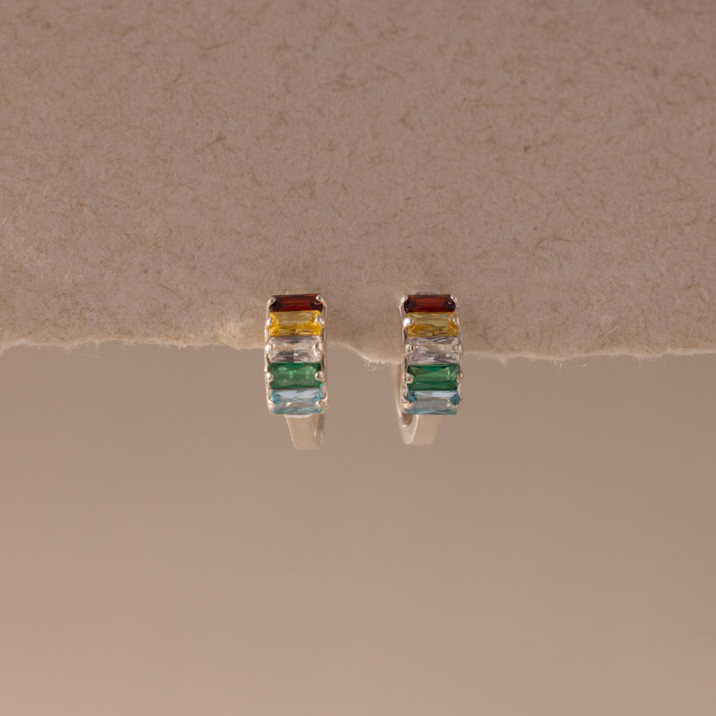 Multiple Baguette Birthstone Huggies