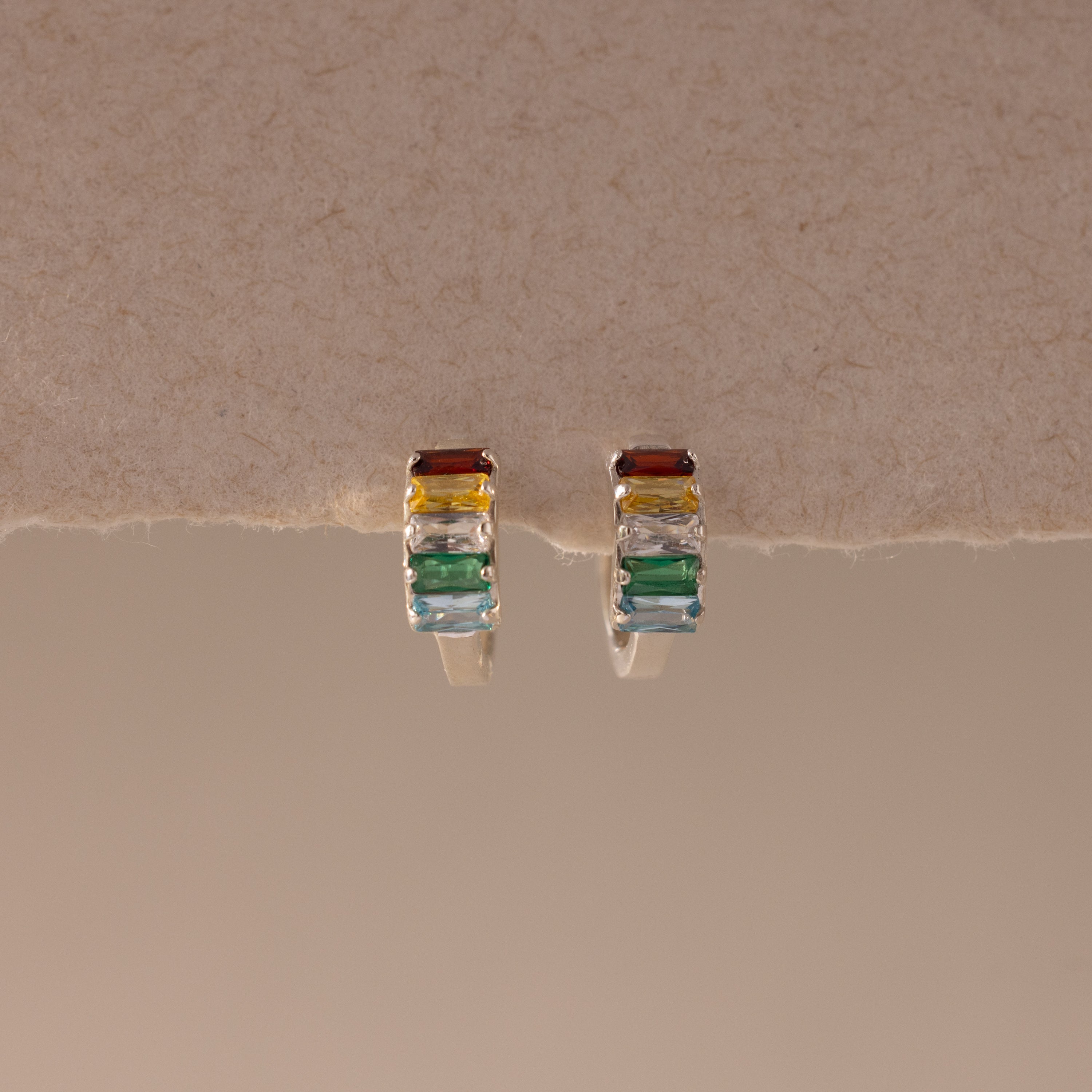 Multiple Baguette Birthstone Huggies
