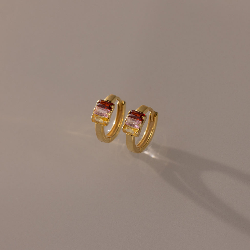 Multiple Baguette Birthstone Huggies
