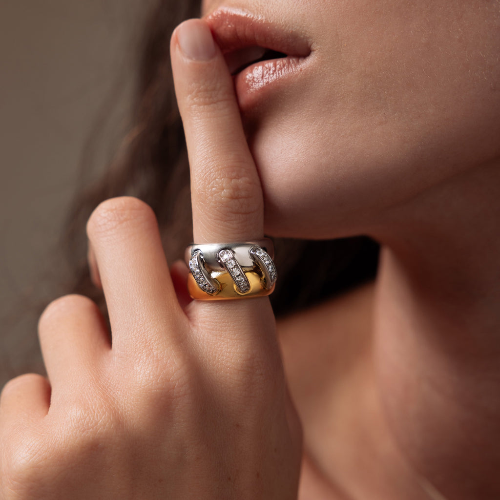 Sculpted Mixed Metal Link Ring