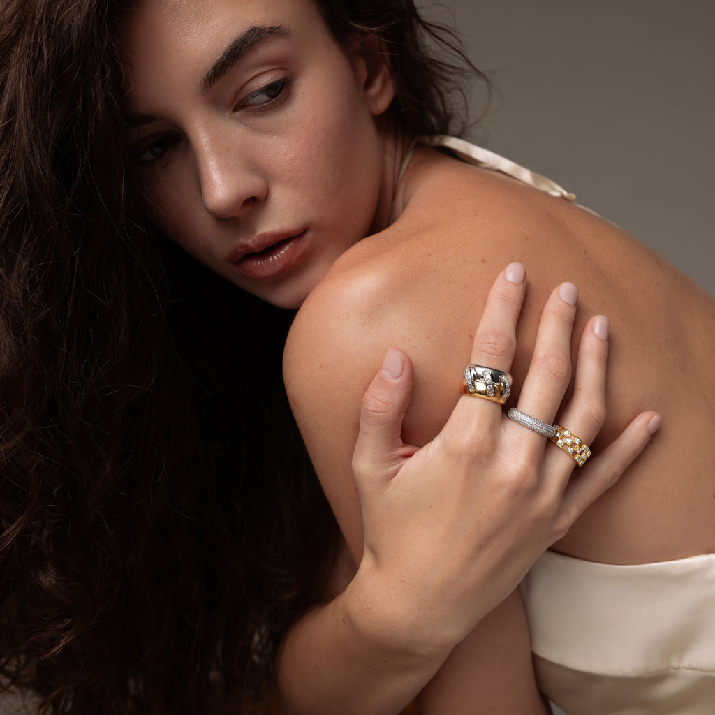 Sculpted Mixed Metal Link Ring