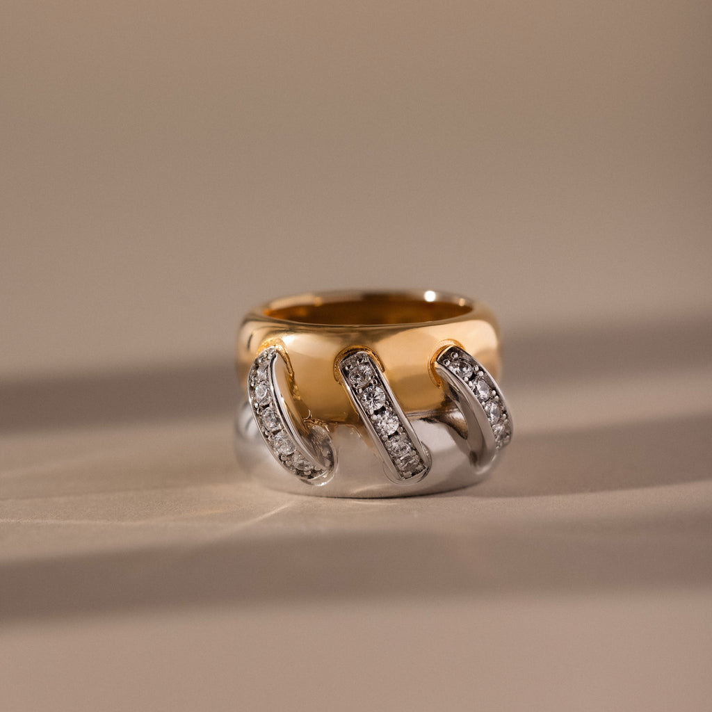 Sculpted Mixed Metal Link Ring