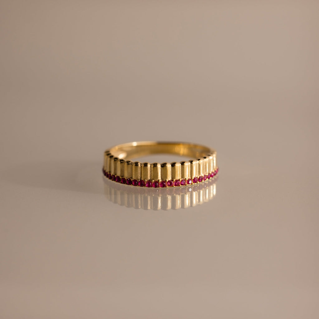 Ribbed Birthstone Stack Ring