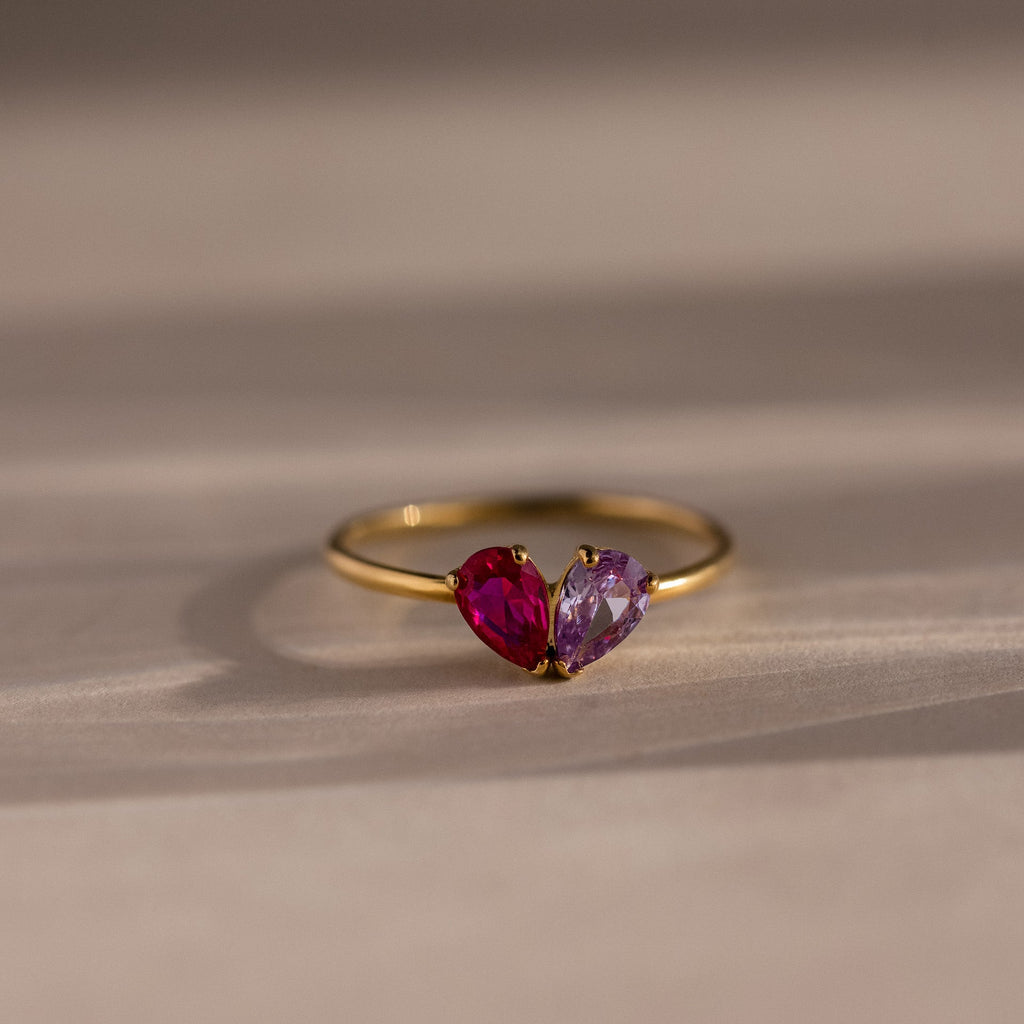 Toi et Moi Teardrop Heart Ring