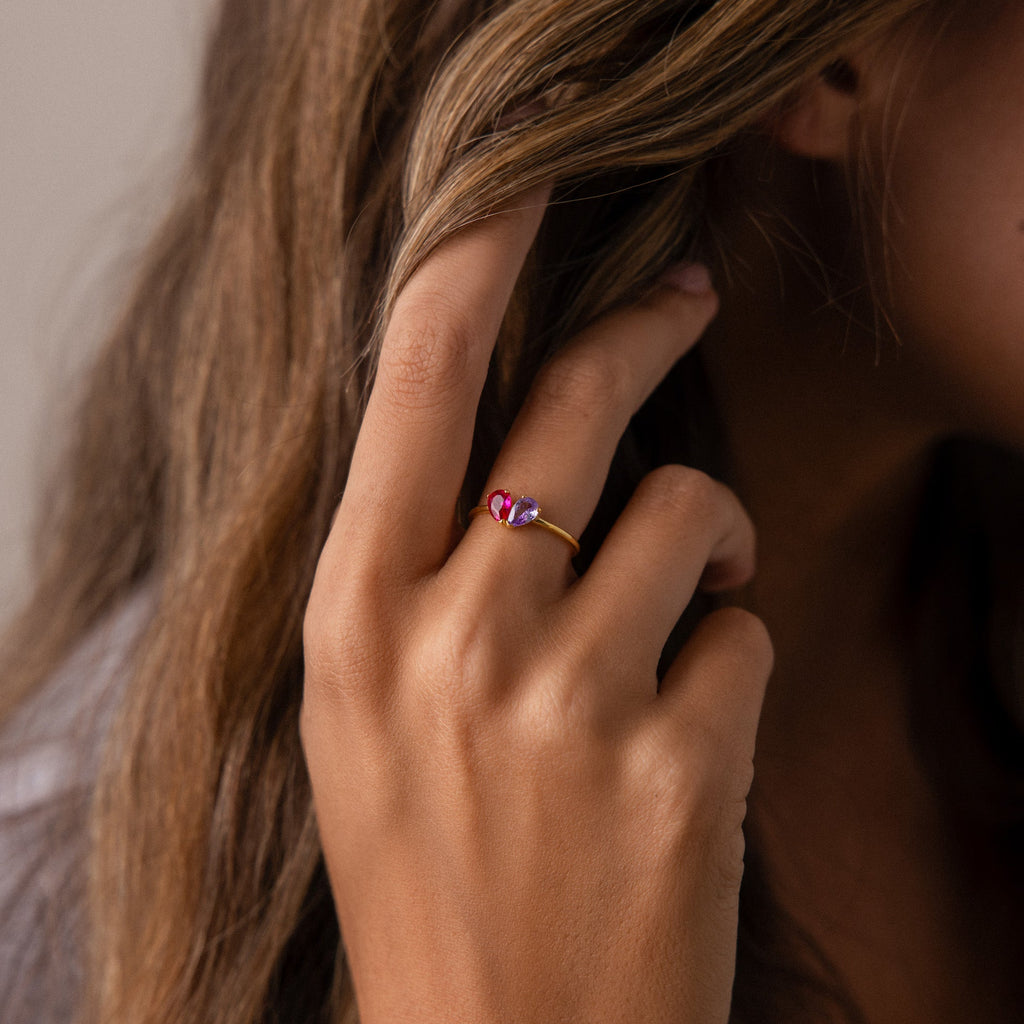 Toi et Moi Teardrop Heart Ring