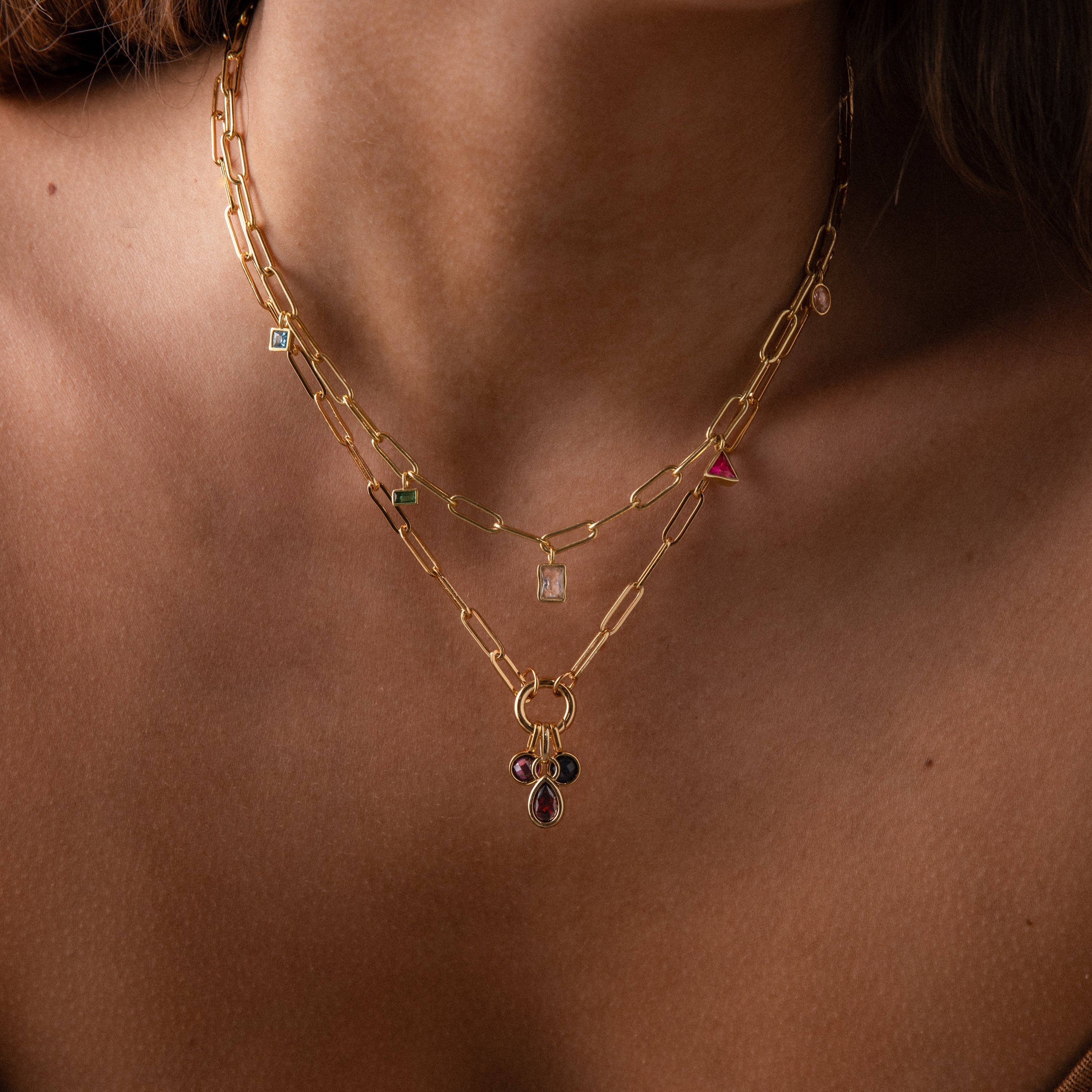 Mixed Birthstone Charm Necklace