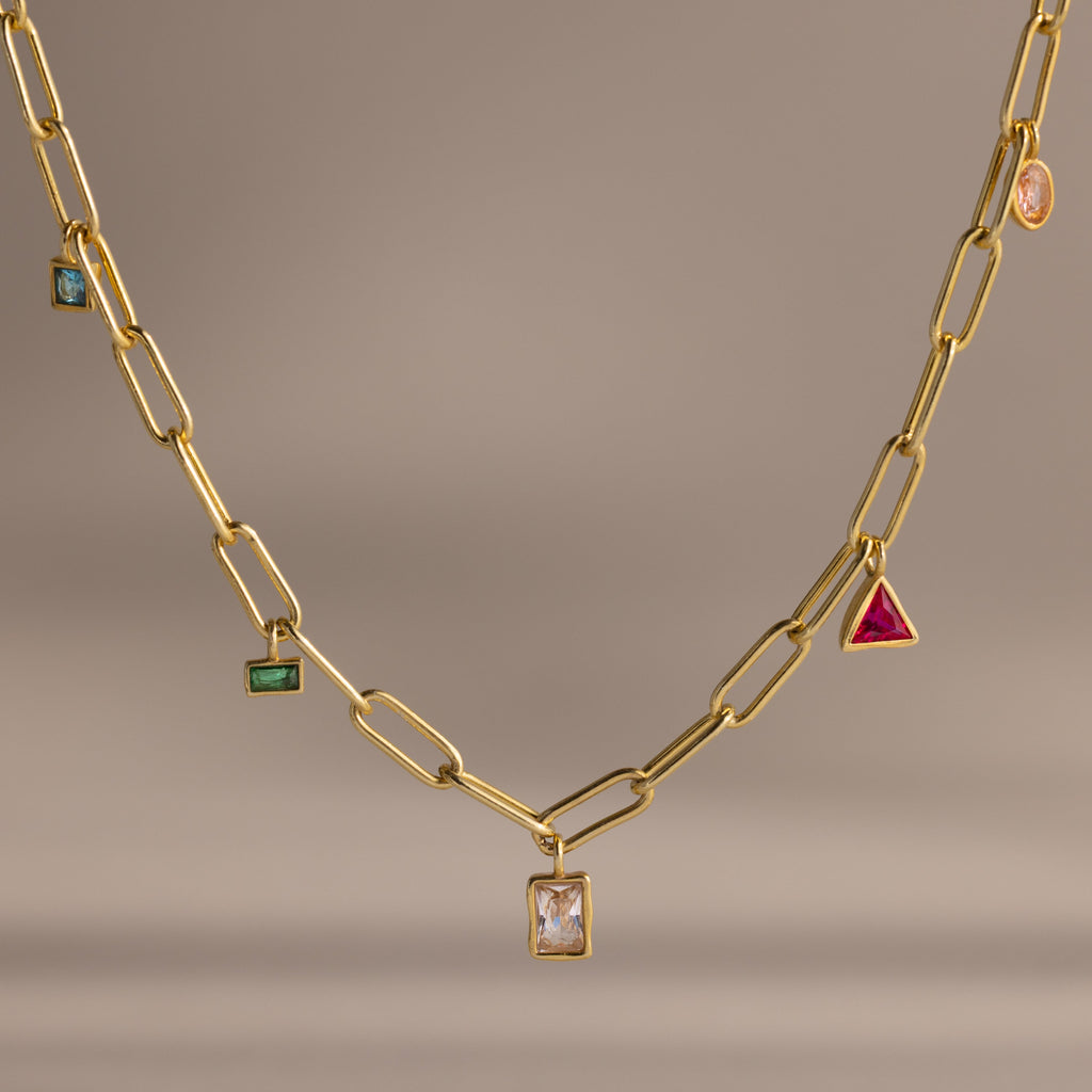 Mixed Birthstone Charm Necklace