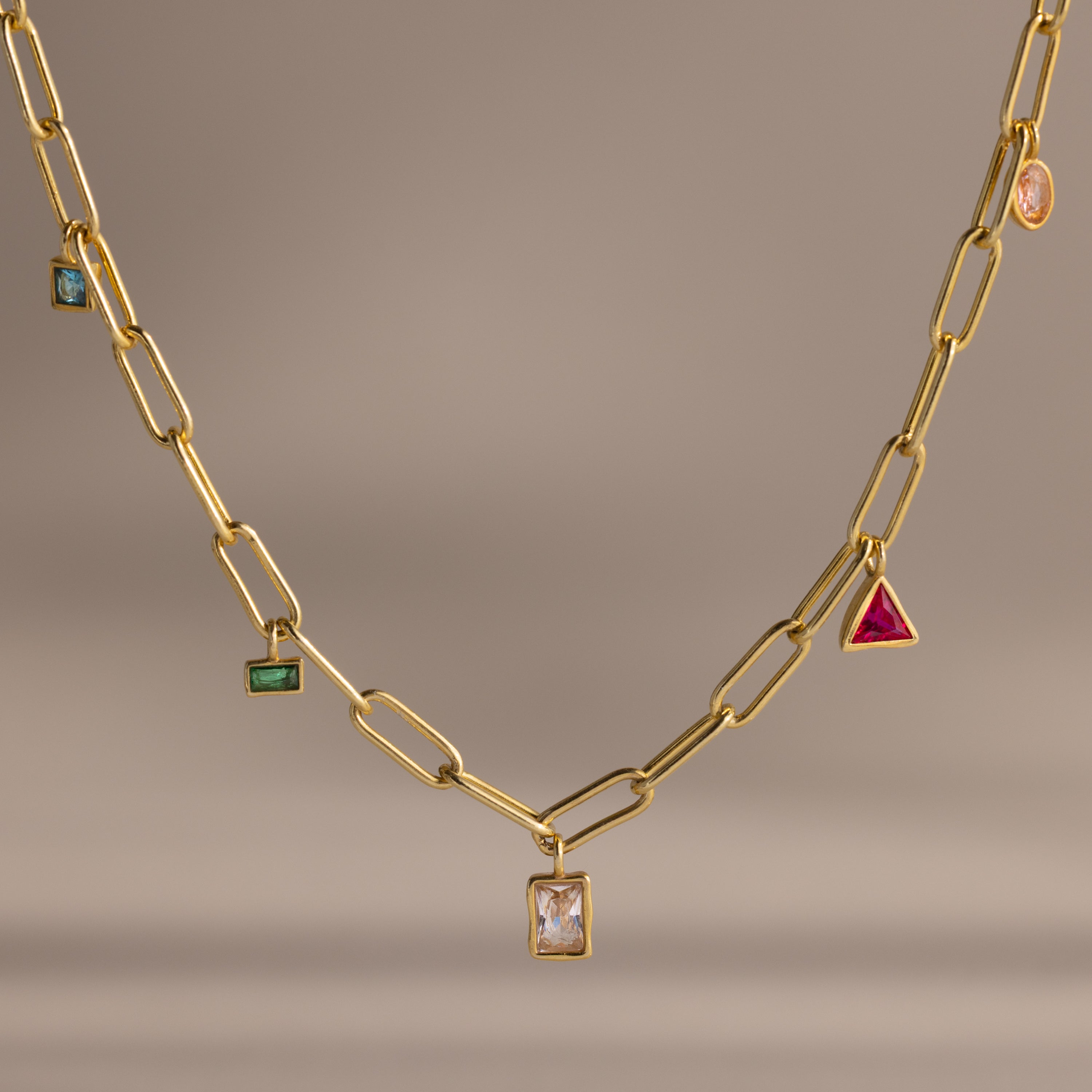 Mixed Birthstone Charm Necklace