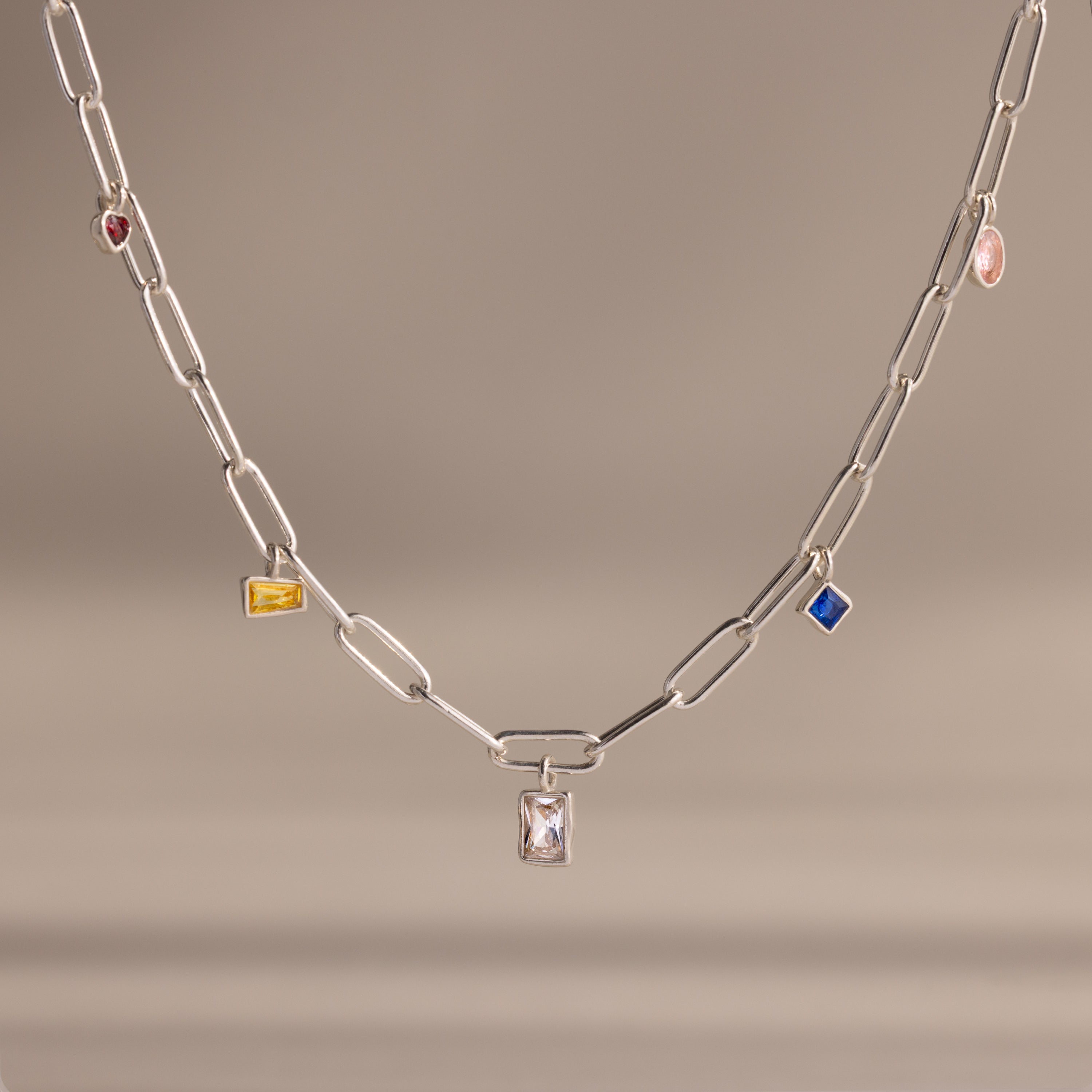 Mixed Birthstone Charm Necklace