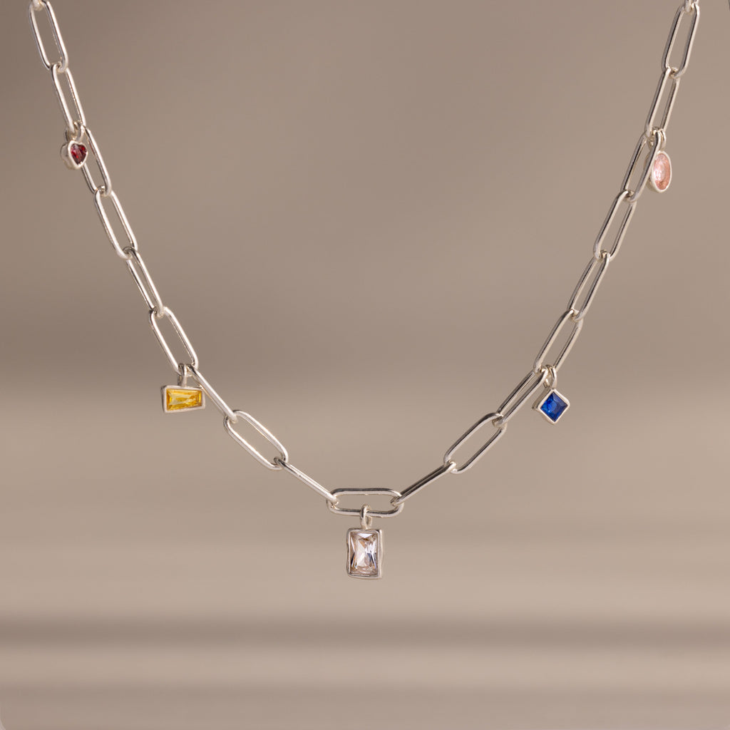 Mixed Birthstone Charm Necklace