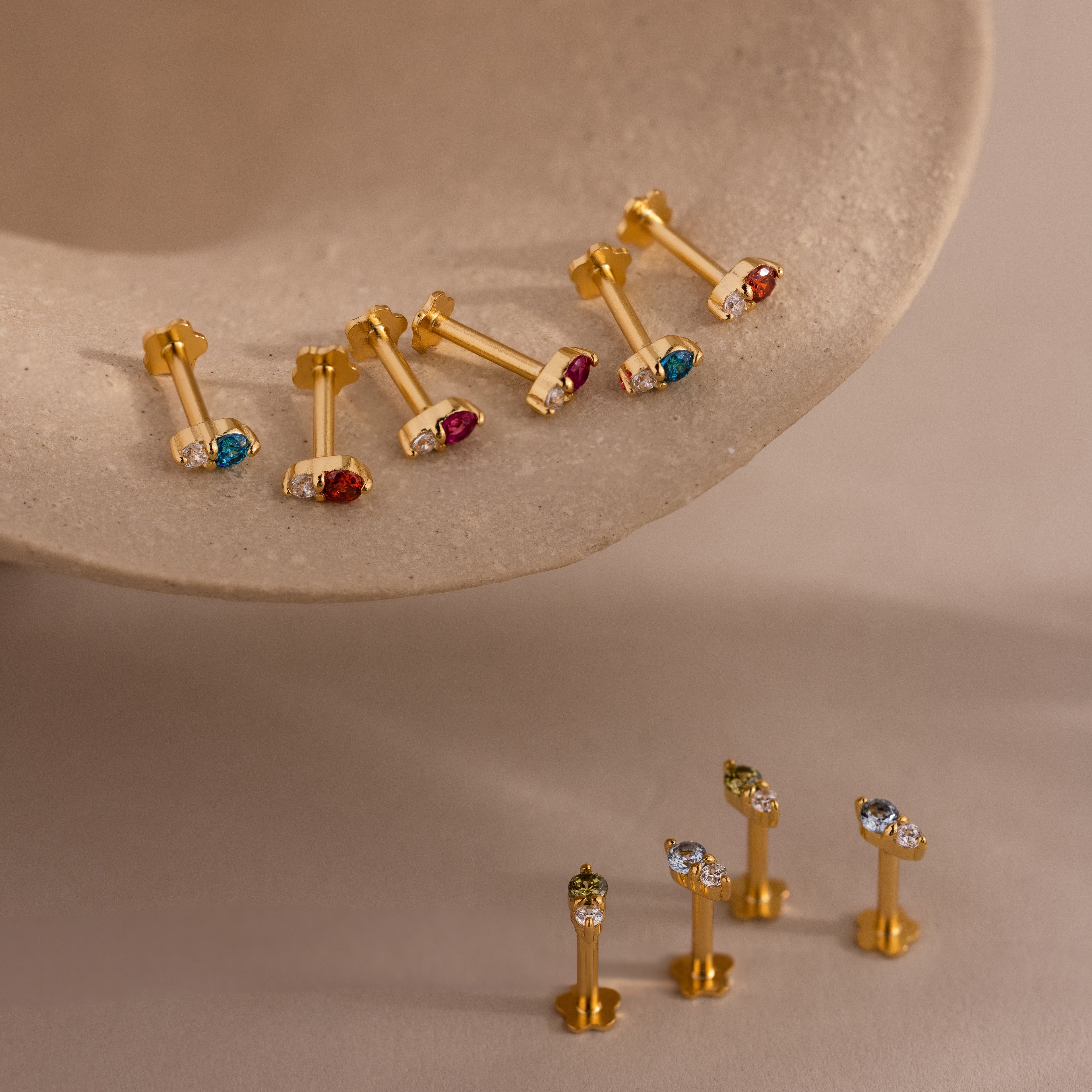 Tiny Duo Birthstone Flatback Studs