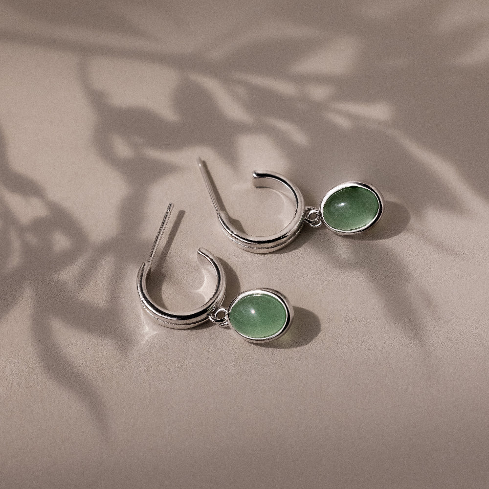 Jade Gemstone Drop Hoops