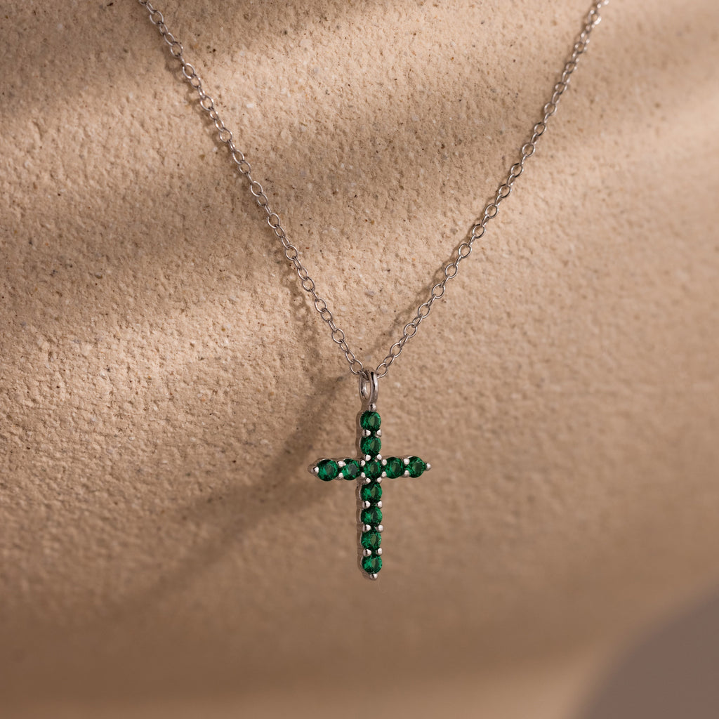 Pave Emerald Cross Necklace