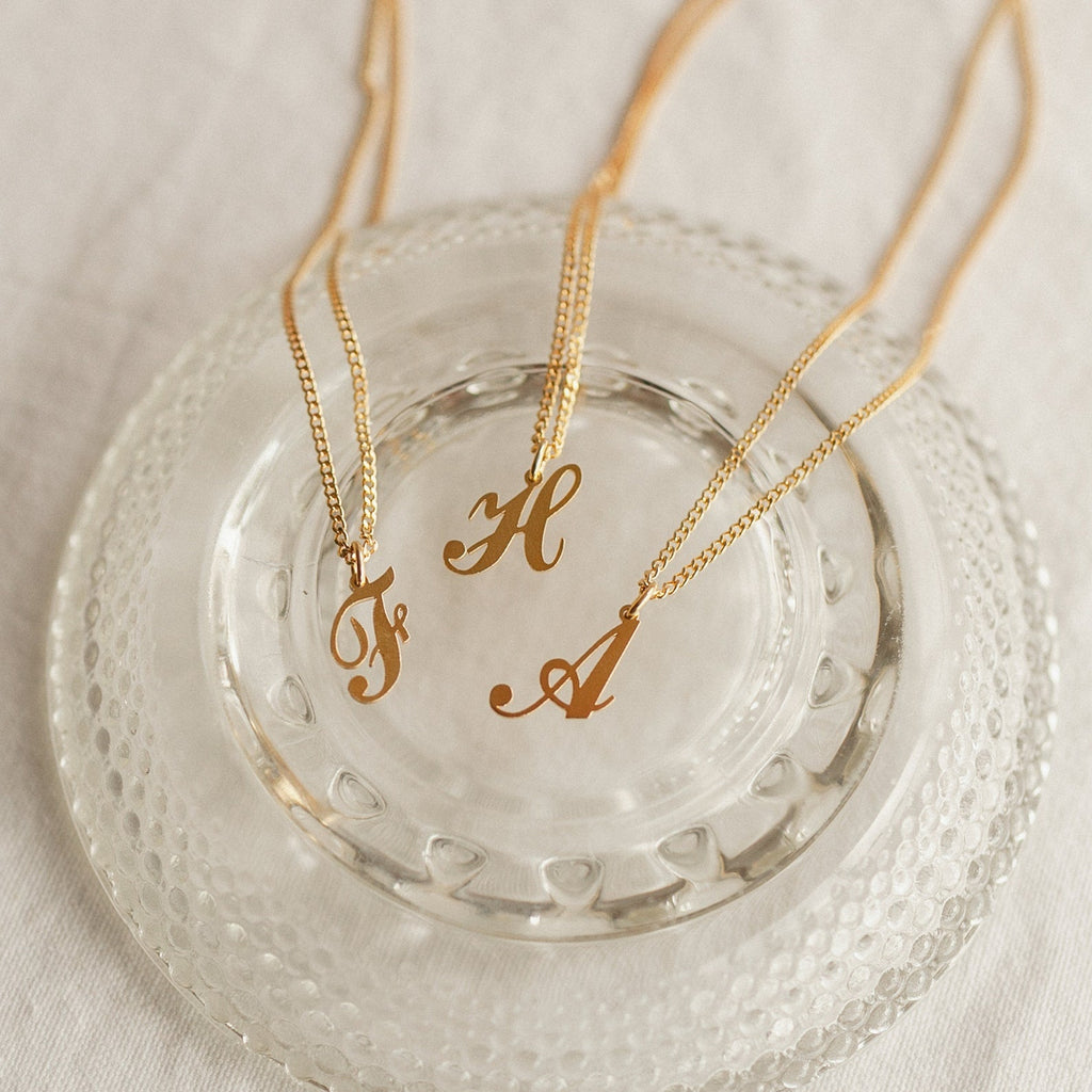Old English Initial Necklace with Curb Chain