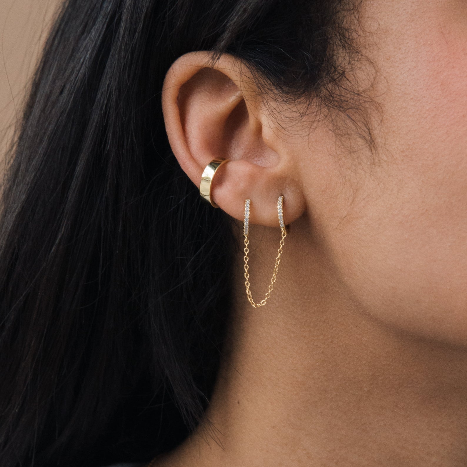 Pave Duo Chain Earring