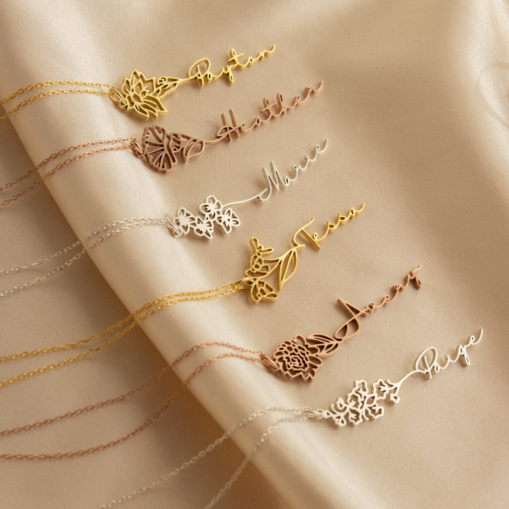 Flower Birth Name Necklace