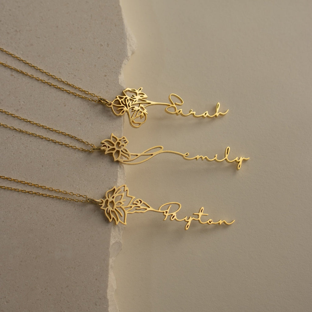 Flower Birth Name Necklace