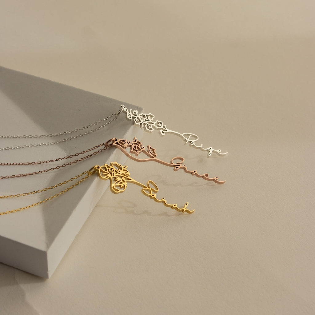 Flower Birth Name Necklace