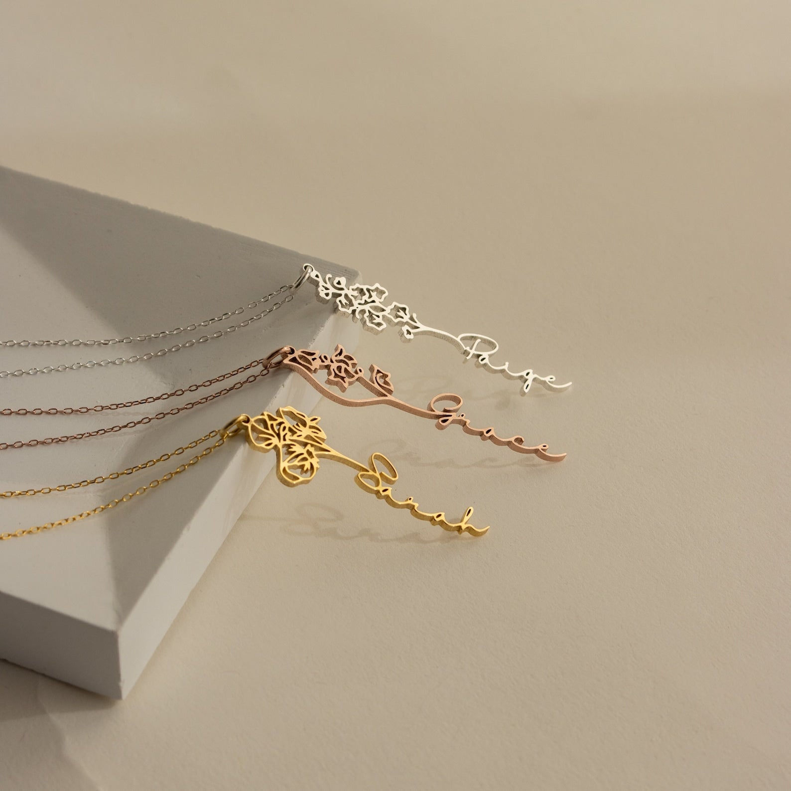 Flower Birth Name Necklace