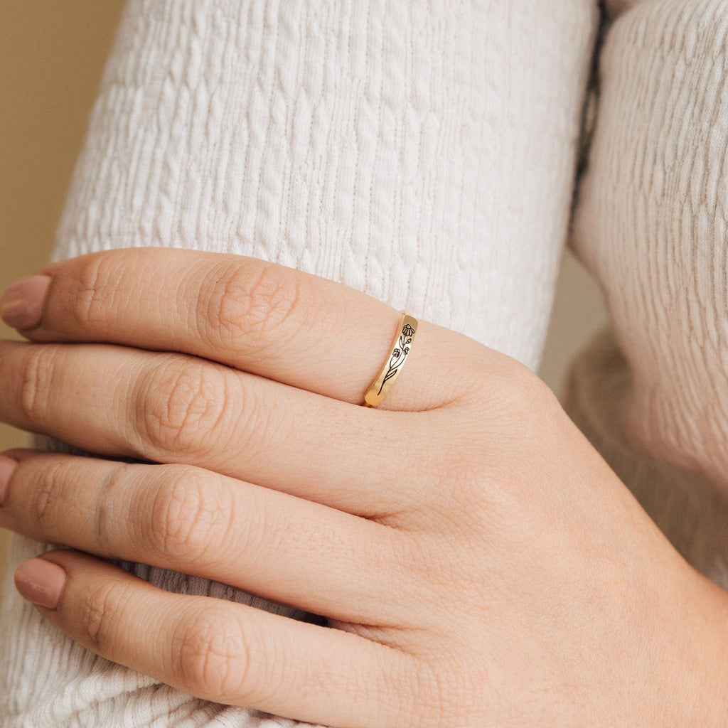 Birth Flower Bar Ring