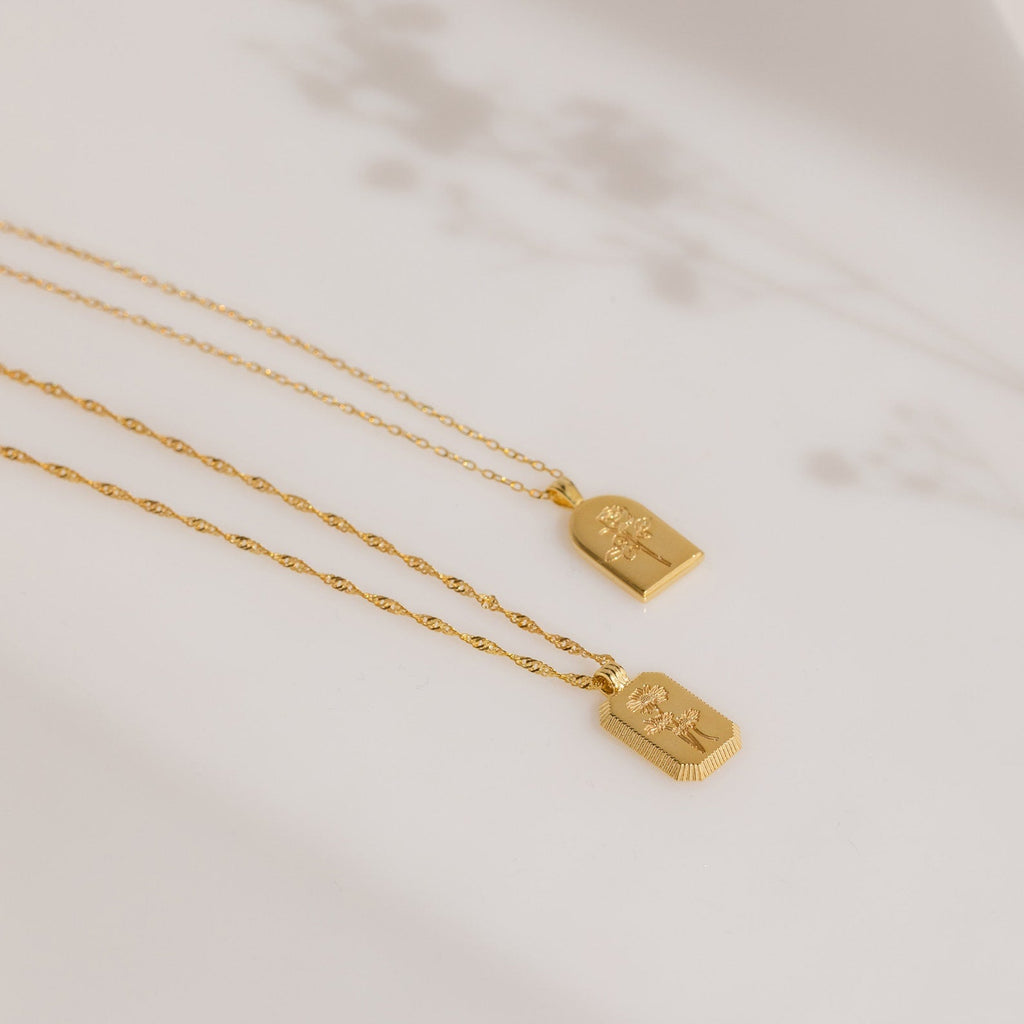 Ribbed Birth Flower Tag Necklace