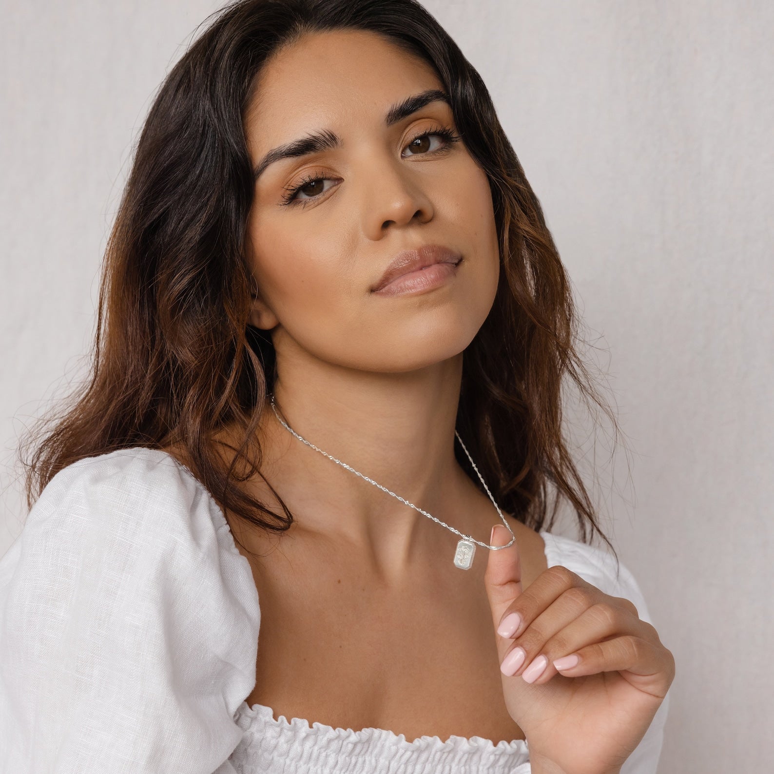 Ribbed Birth Flower Tag Necklace