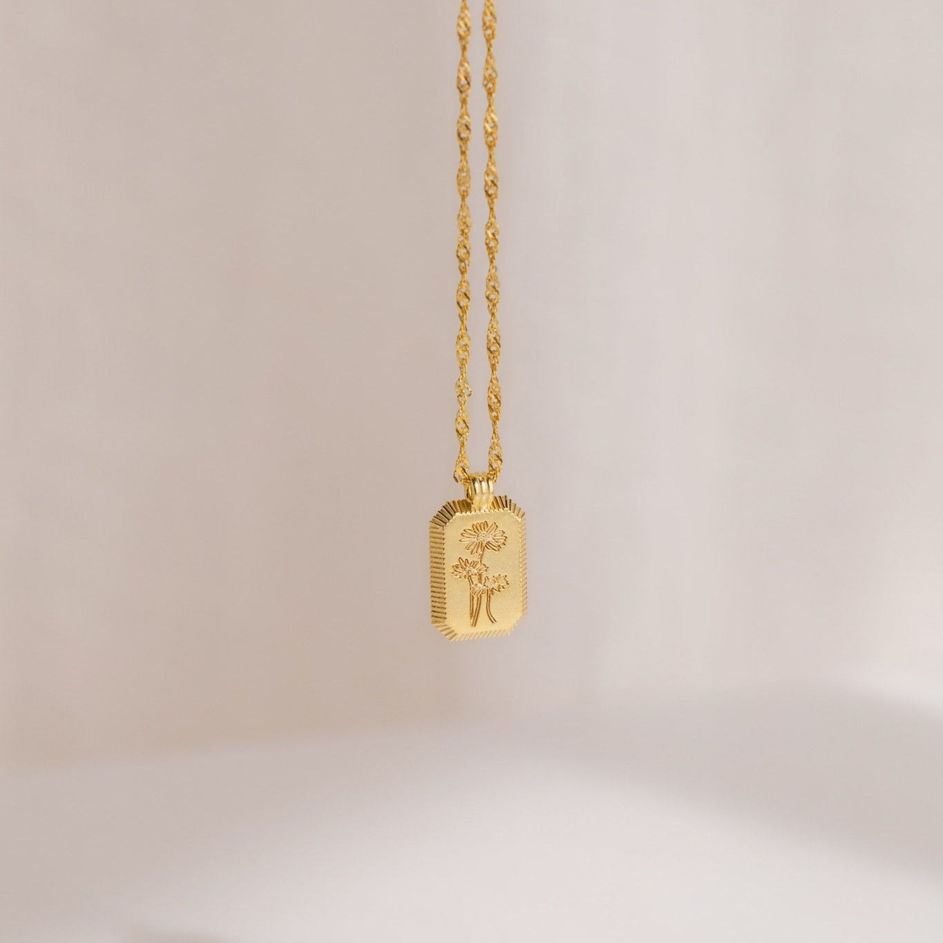 Ribbed Birth Flower Tag Necklace