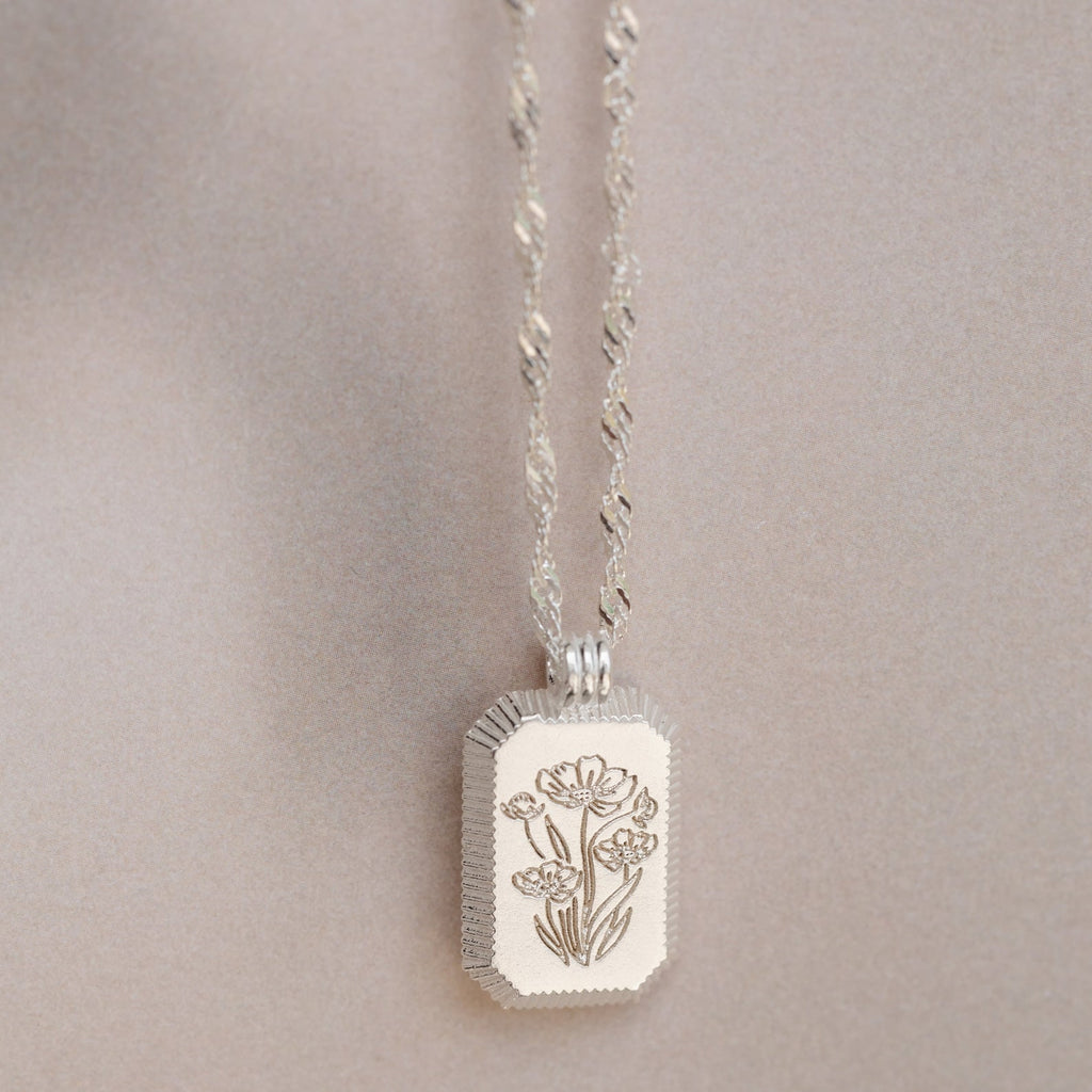 Ribbed Birth Flower Tag Necklace