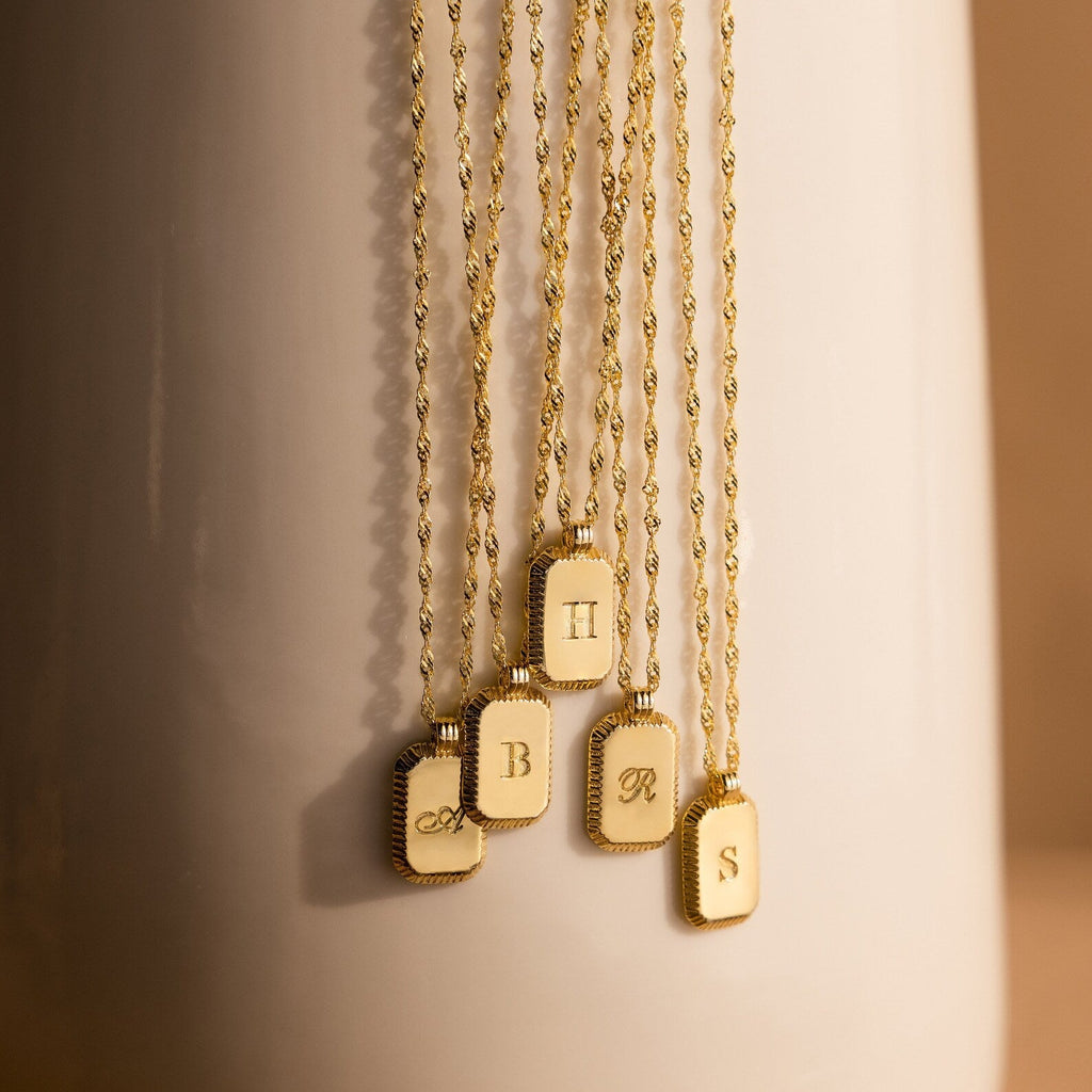 Traditional Ribbed Initial Necklace
