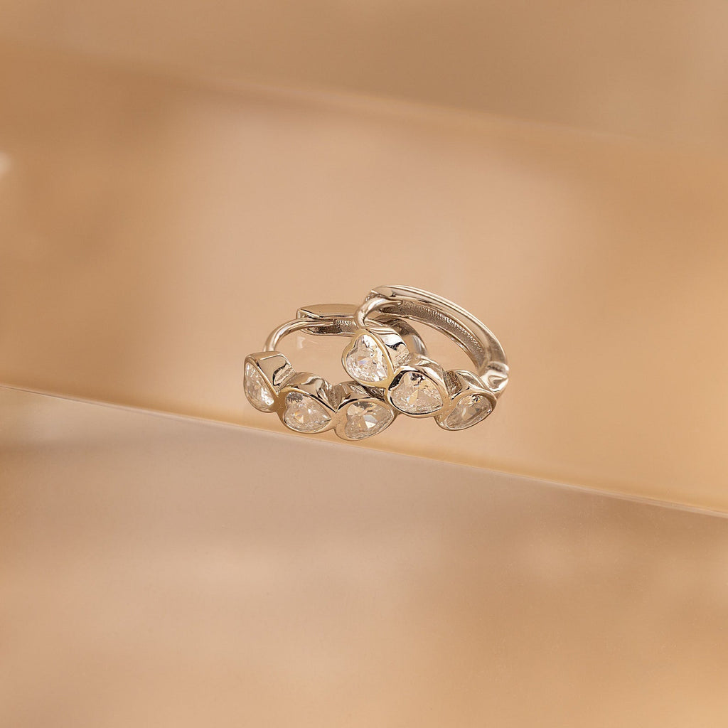 Diamond Bezel Heart Huggies