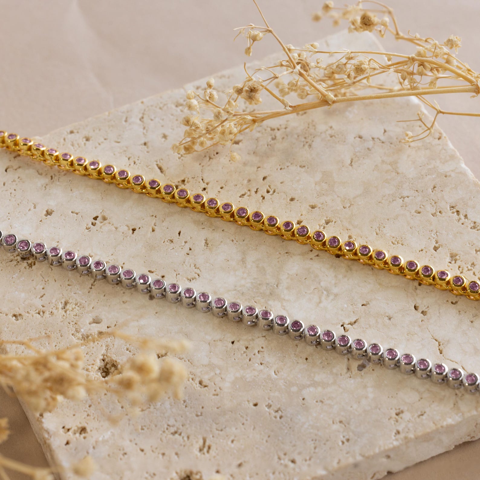 Pink Bezel Tennis Necklace