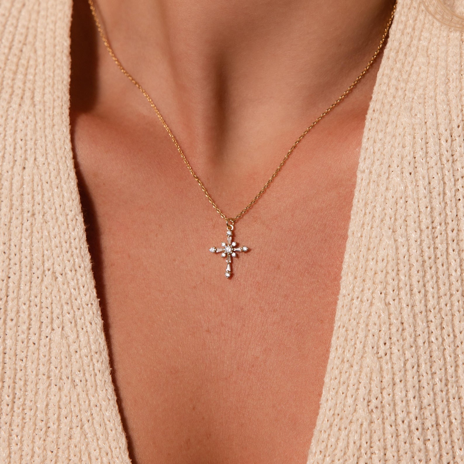 Vintage Diamond Cross Necklace