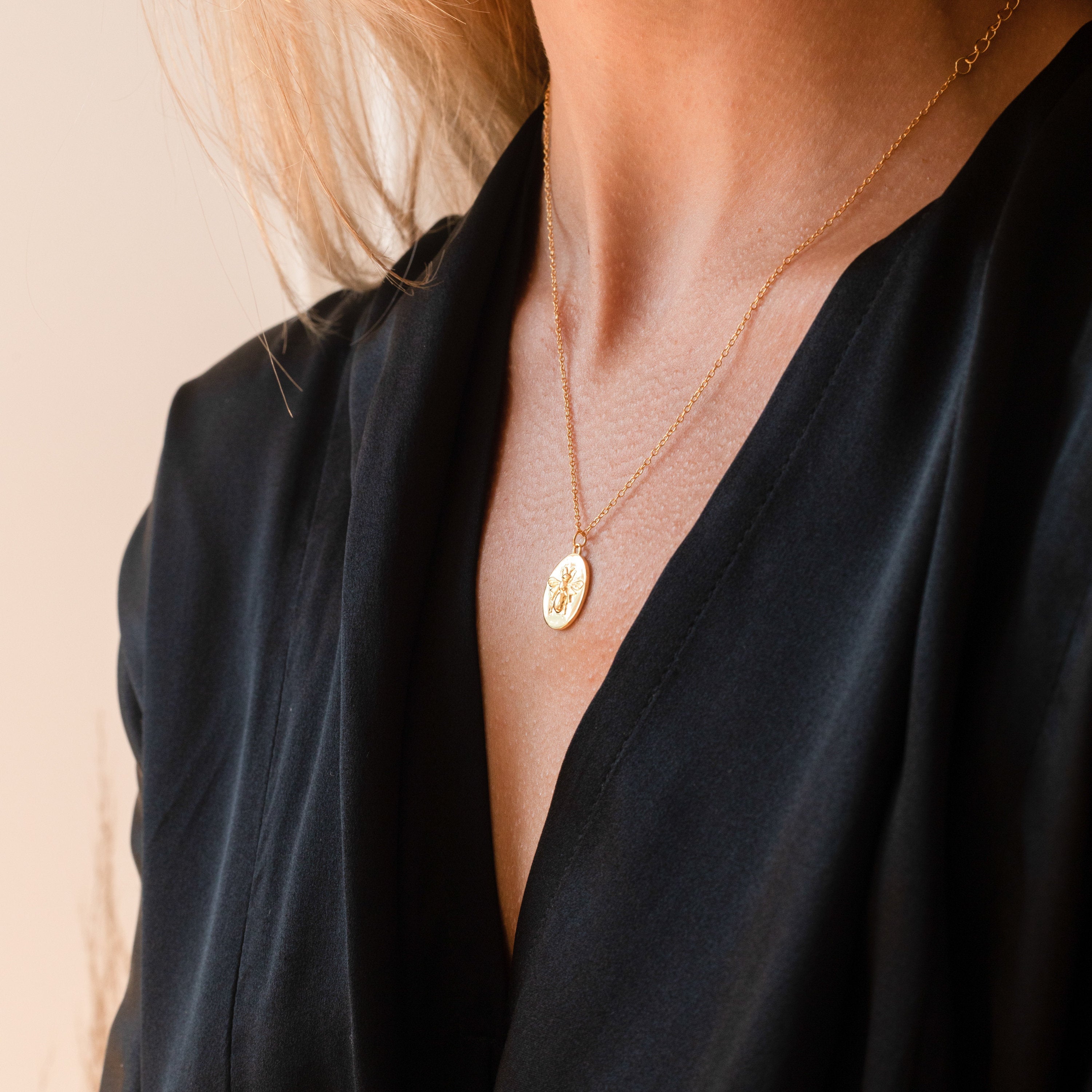 Bee Coin Necklace in 18K Gold