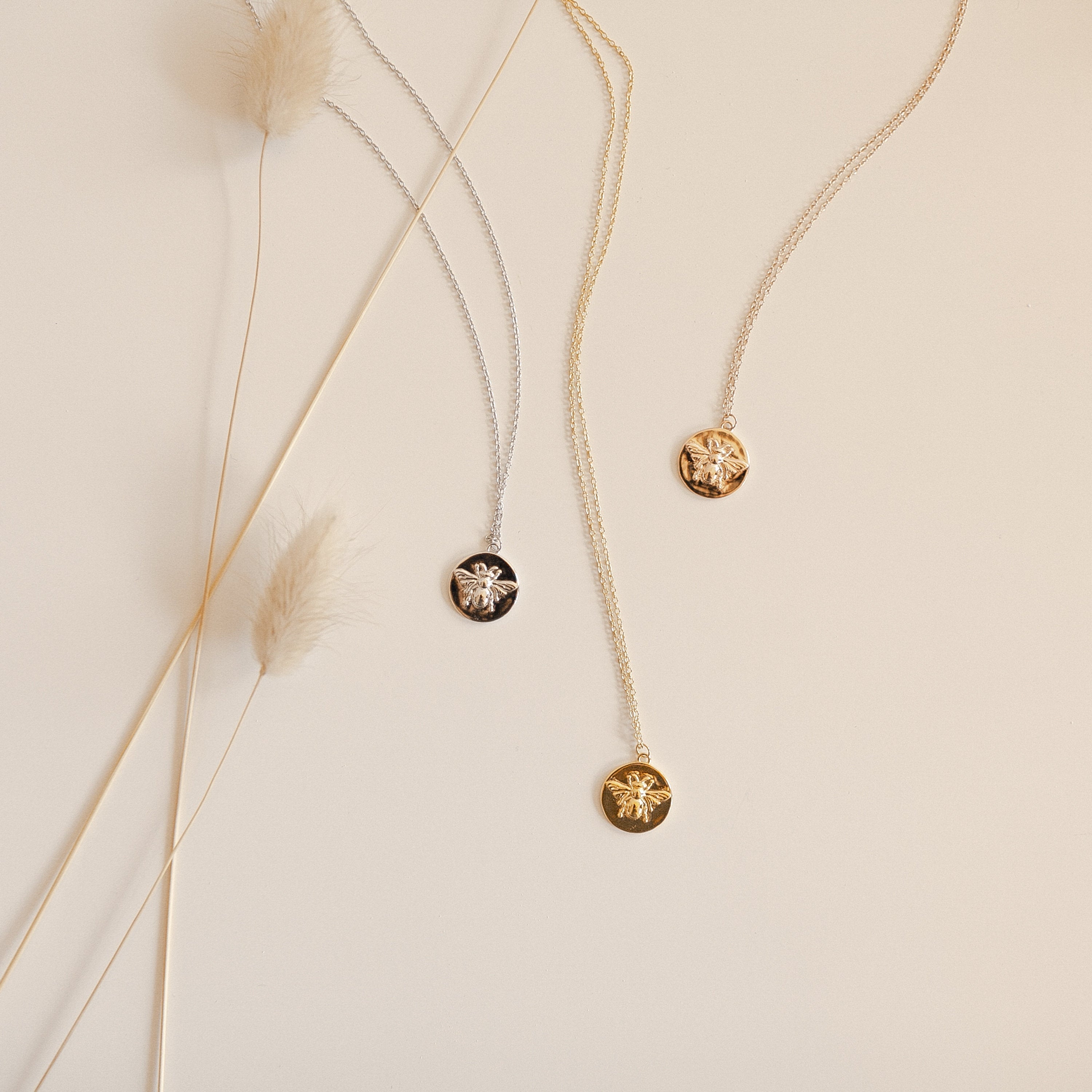Bee Coin Necklace in Rose Gold