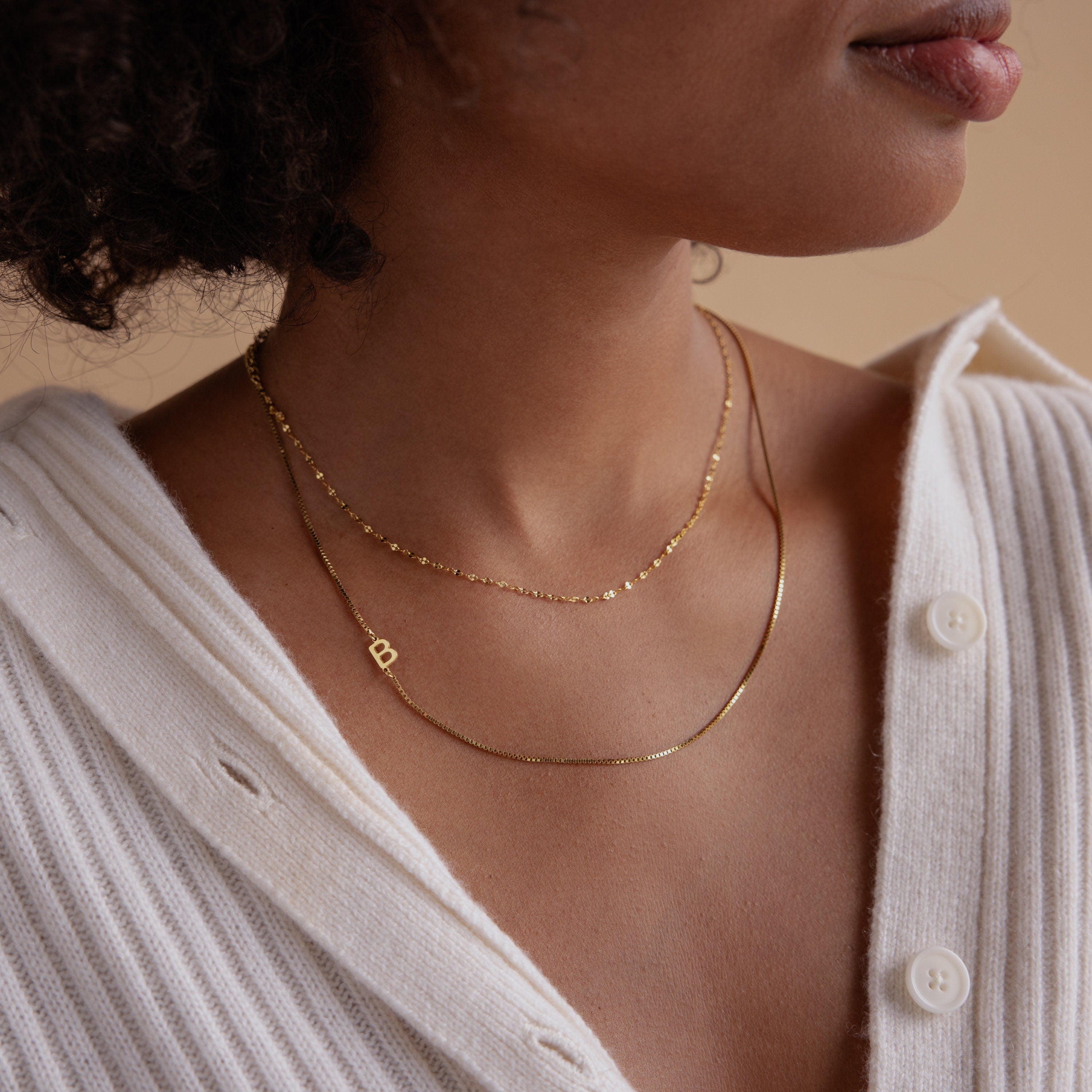 Sideways Initial Necklace in Box Chain