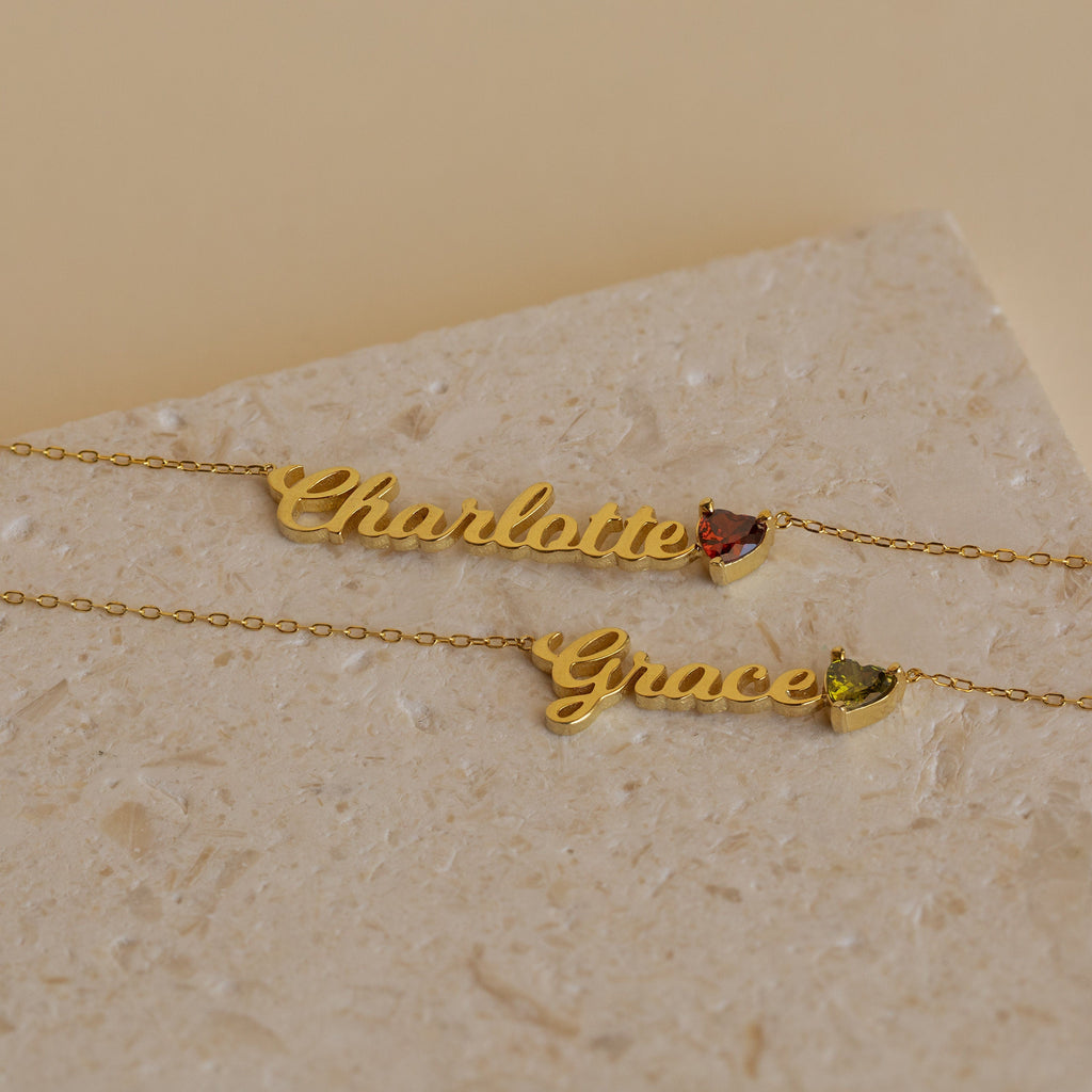 Mellow Name Heart Birthstone Necklace