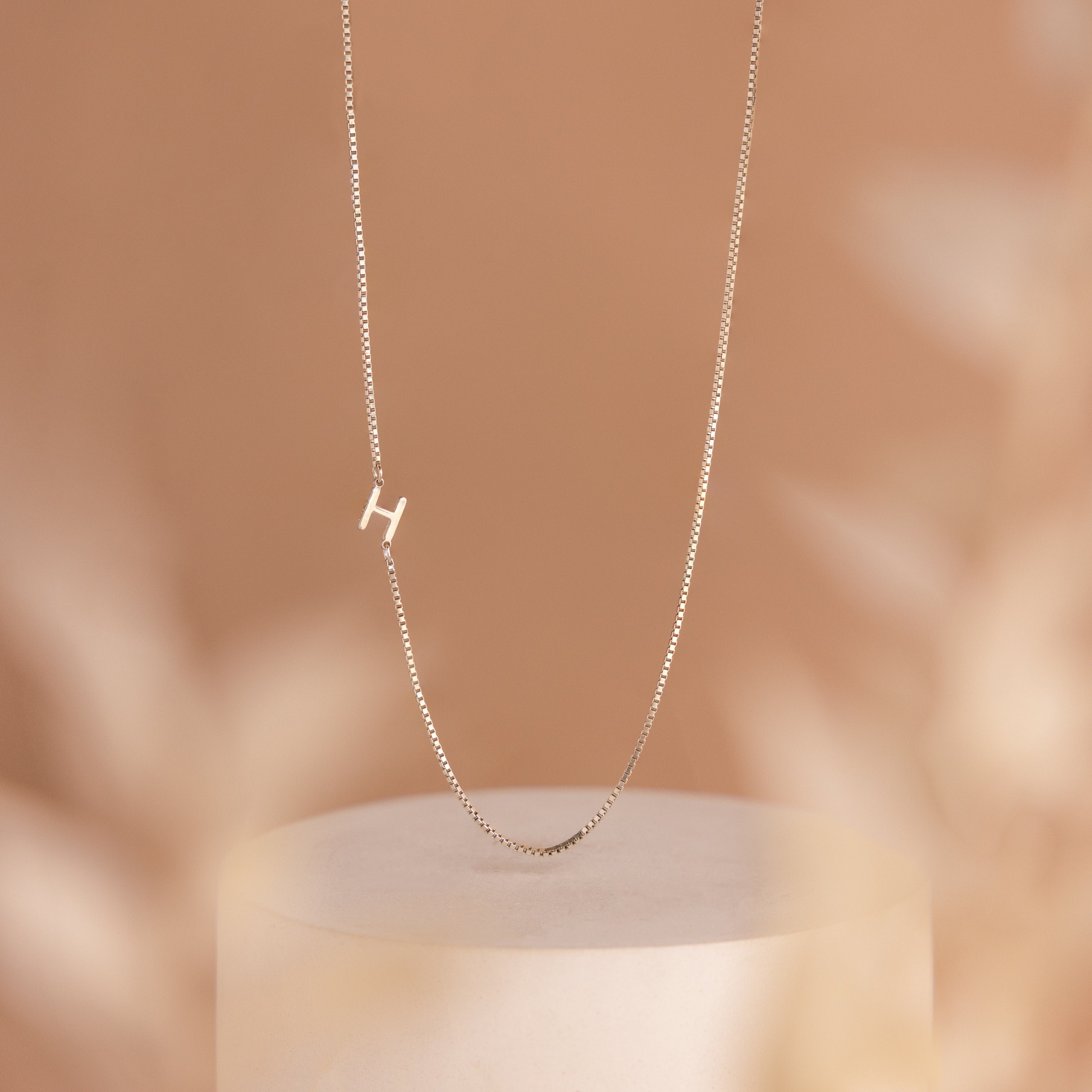 Sideways Initial Necklace in Box Chain