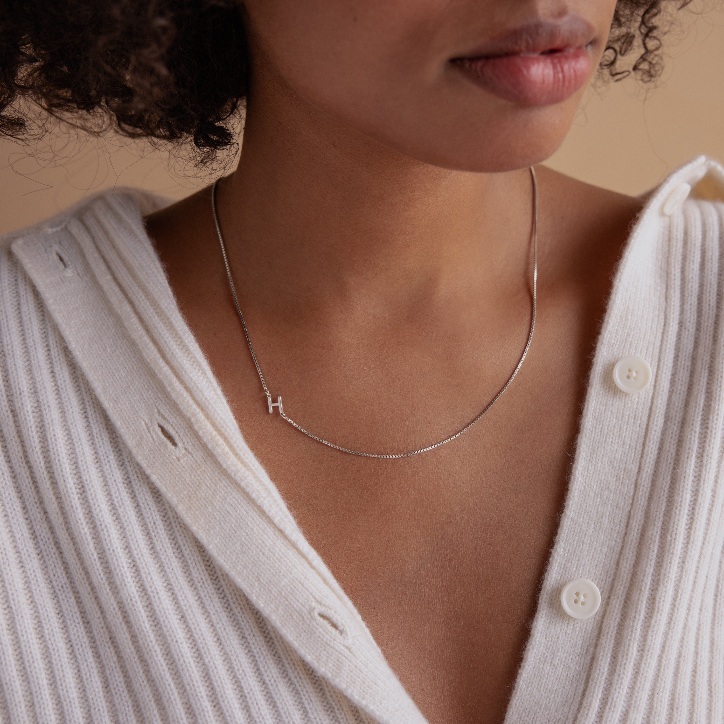 Sideways Initial Necklace in Box Chain