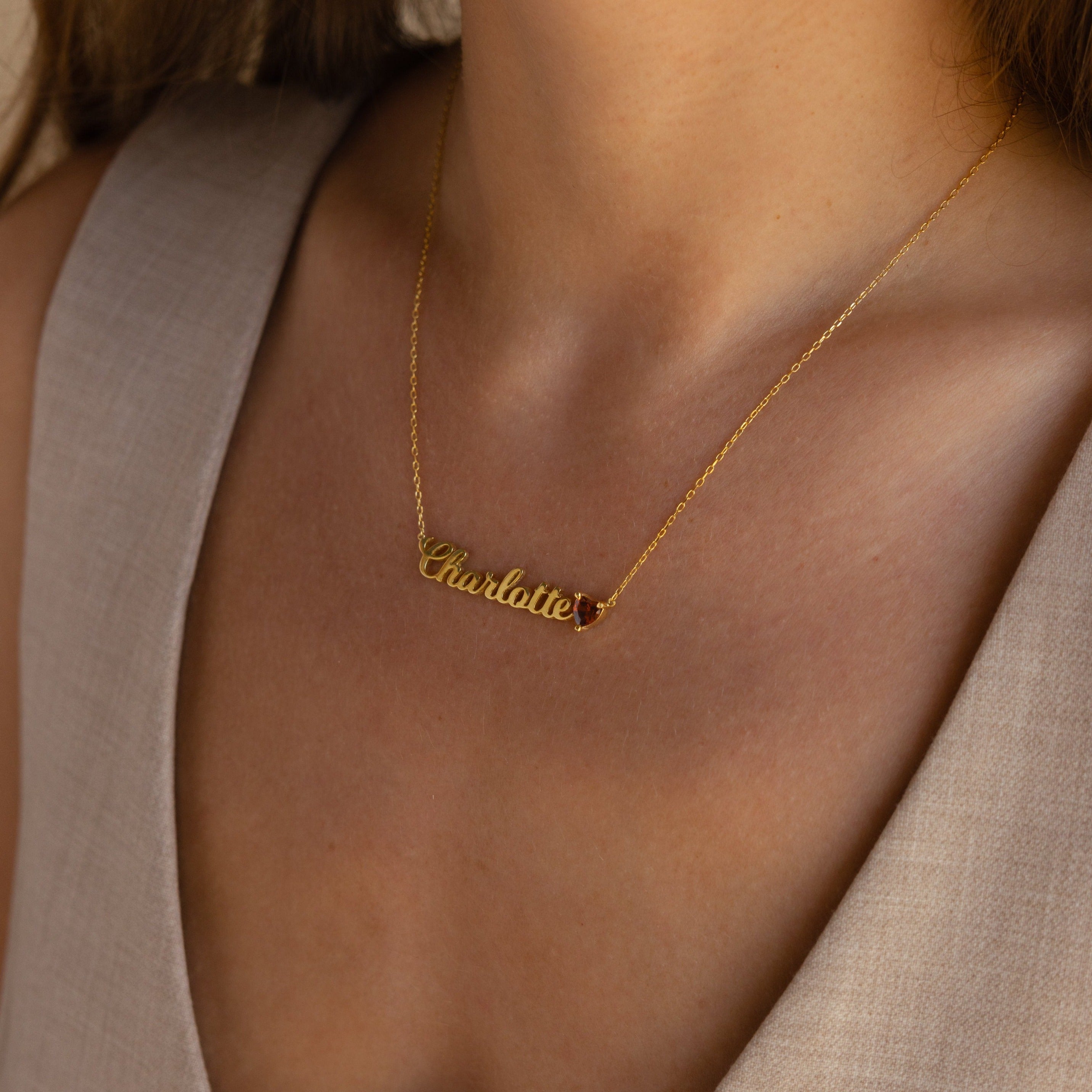 Mellow Name Heart Birthstone Necklace