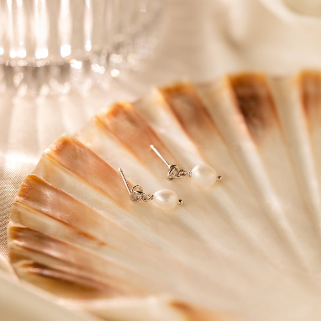 Dainty Knot Pearl Earrings