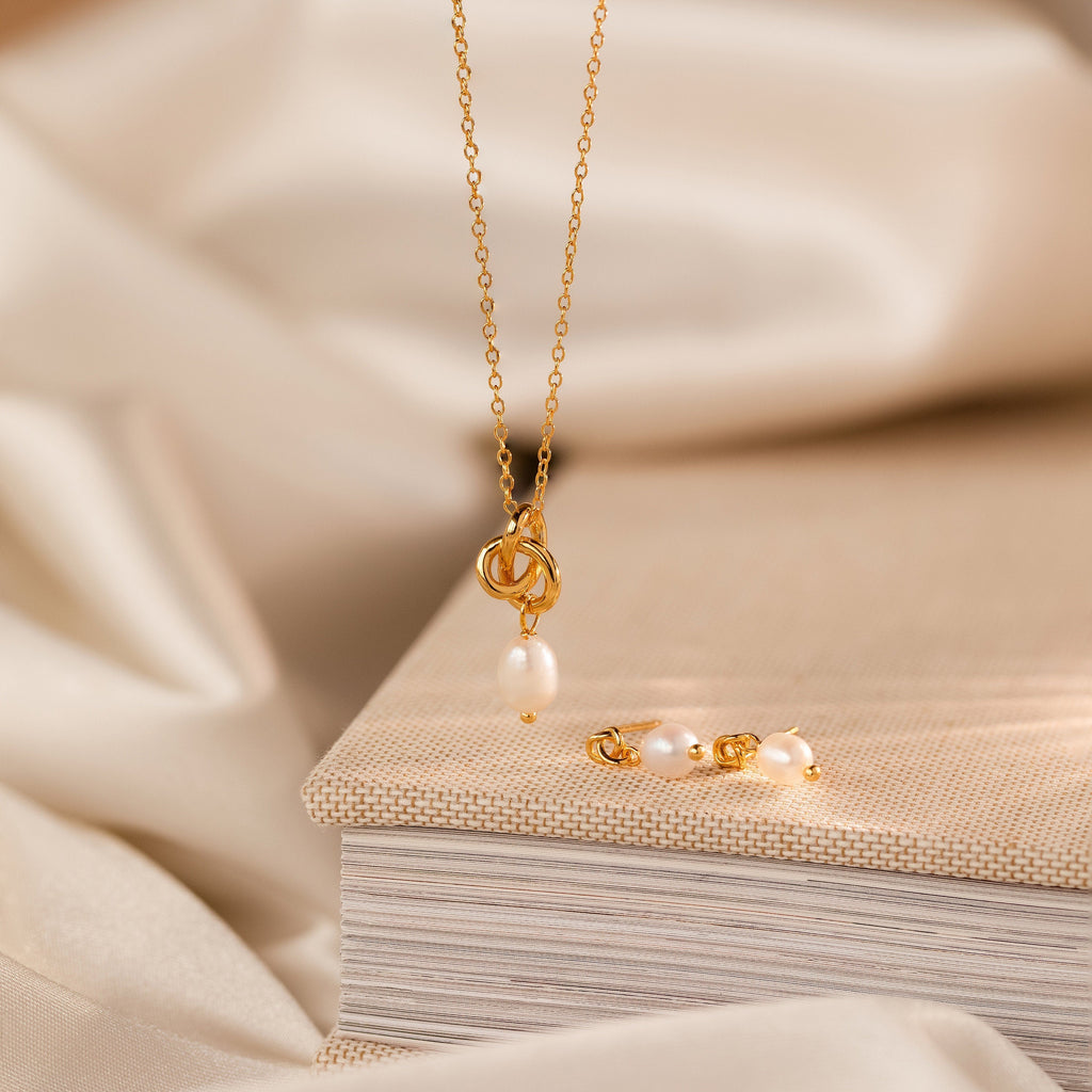 Pearl Knot Necklace & Earrings Set