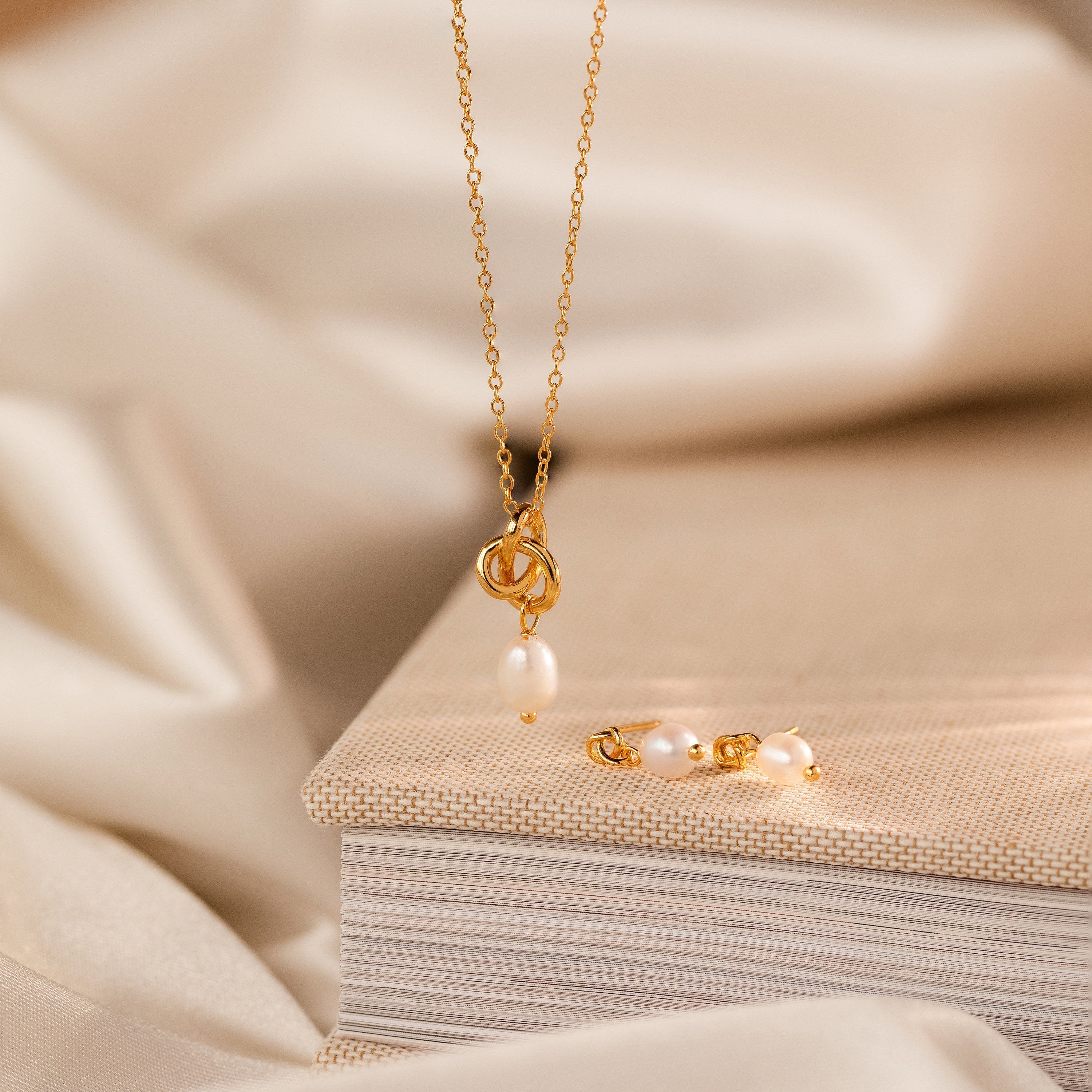 Pearl Knot Necklace & Earrings Set